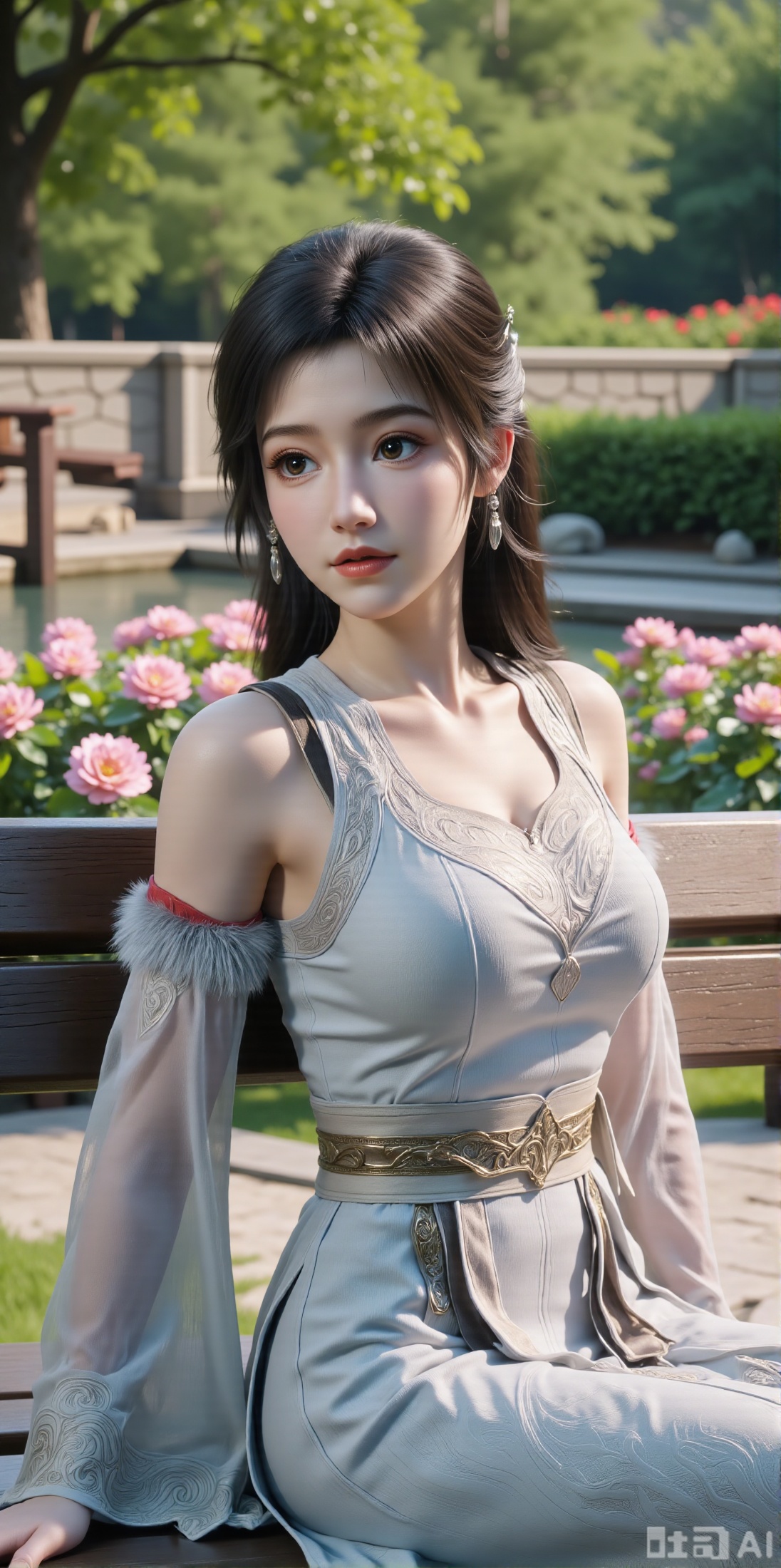  (masterpiece, best quality:1.2),A beauty ,(dress). Leaning on a garden bench filled with macaron - colored flowers,.Sunlight filters through the leaves onto her face, creating a lazy and gentle atmosphere, and her skirt sways softly in the breeze. 8K resolution, detailed texture of knitted fabric, lustrous pearl texture, vivid flower colors, soft natural light, Instagram - style filter texture.,(huge breasts:2.99),(full breasts:2.99),,XyunxiaoYH3,,XbaifengsongyuYH,Xbigbreasts,Xxuenvxuedi,XyanqingfeiX,Xloubeidress,XyinyueX3