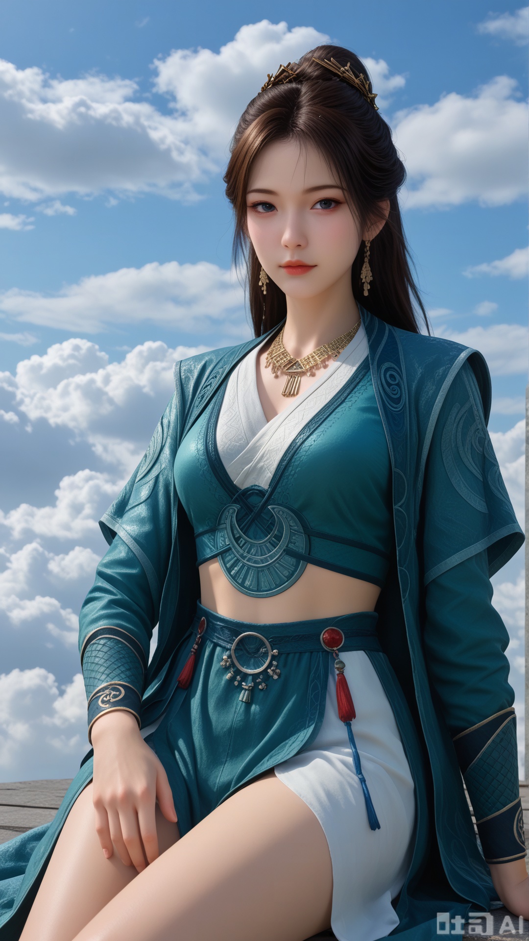 1girl, solo, MPL clothes, reclining, on cloud, cowboy_shot, looking at viewer, exquisite skin, Surrounded clouds background, high definition, Best quality, masterpiece, 4K,