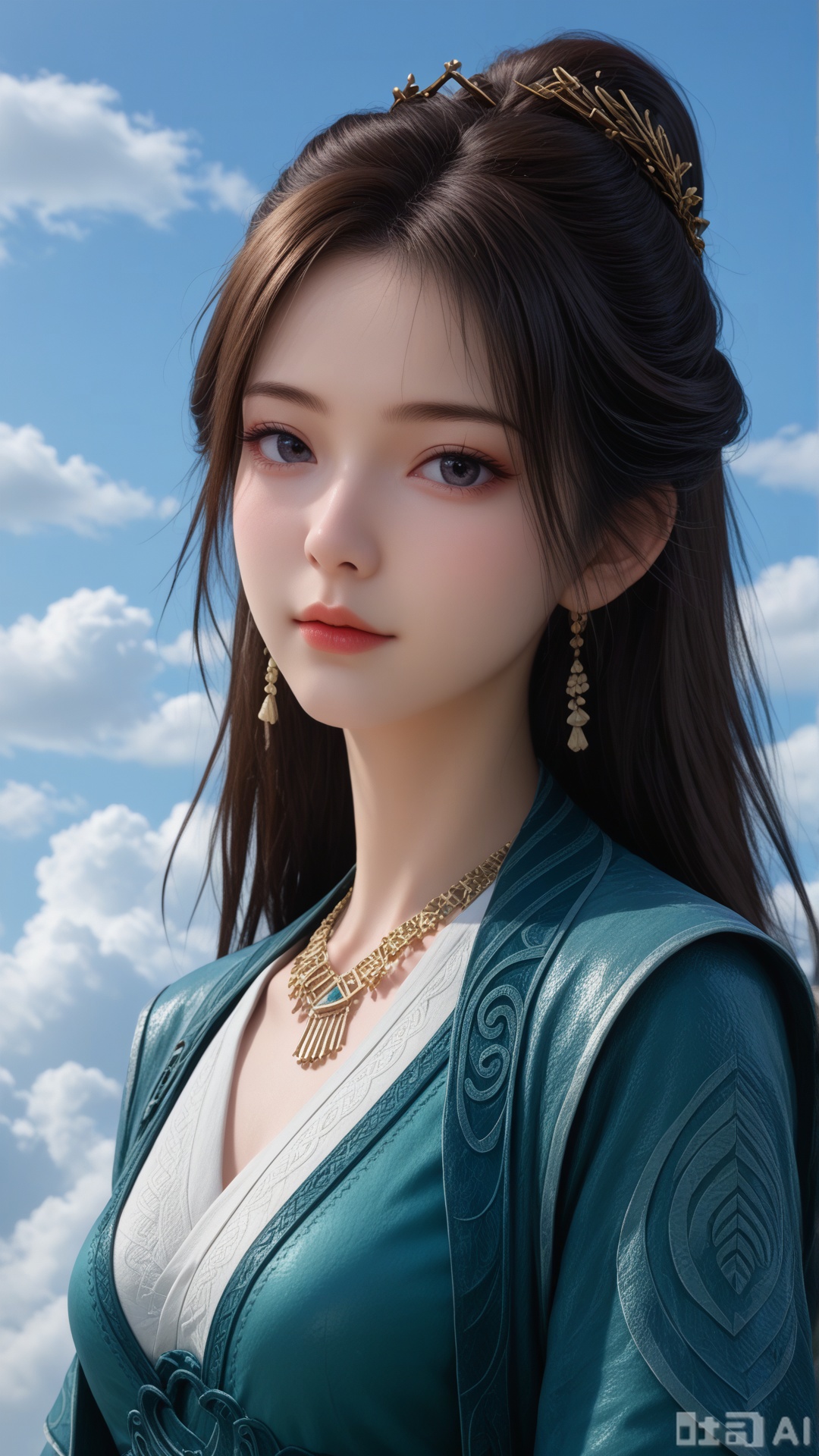 1girl, solo, MPL clothes, on cloud, upper_body, looking at viewer, exquisite skin, Surrounded clouds background, high definition, Best quality, masterpiece, 4K,