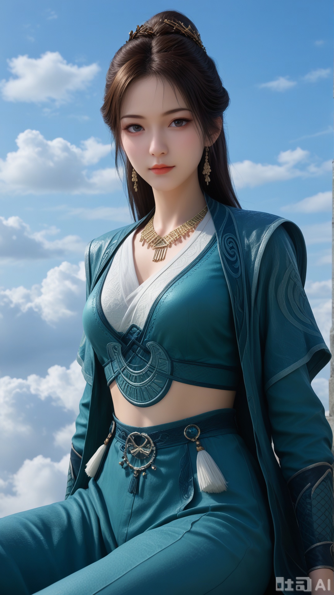 1girl, solo, MPL clothes, reclining, on cloud, cowboy_shot, looking at viewer, exquisite skin, Surrounded clouds background, high definition, Best quality, masterpiece, 4K,