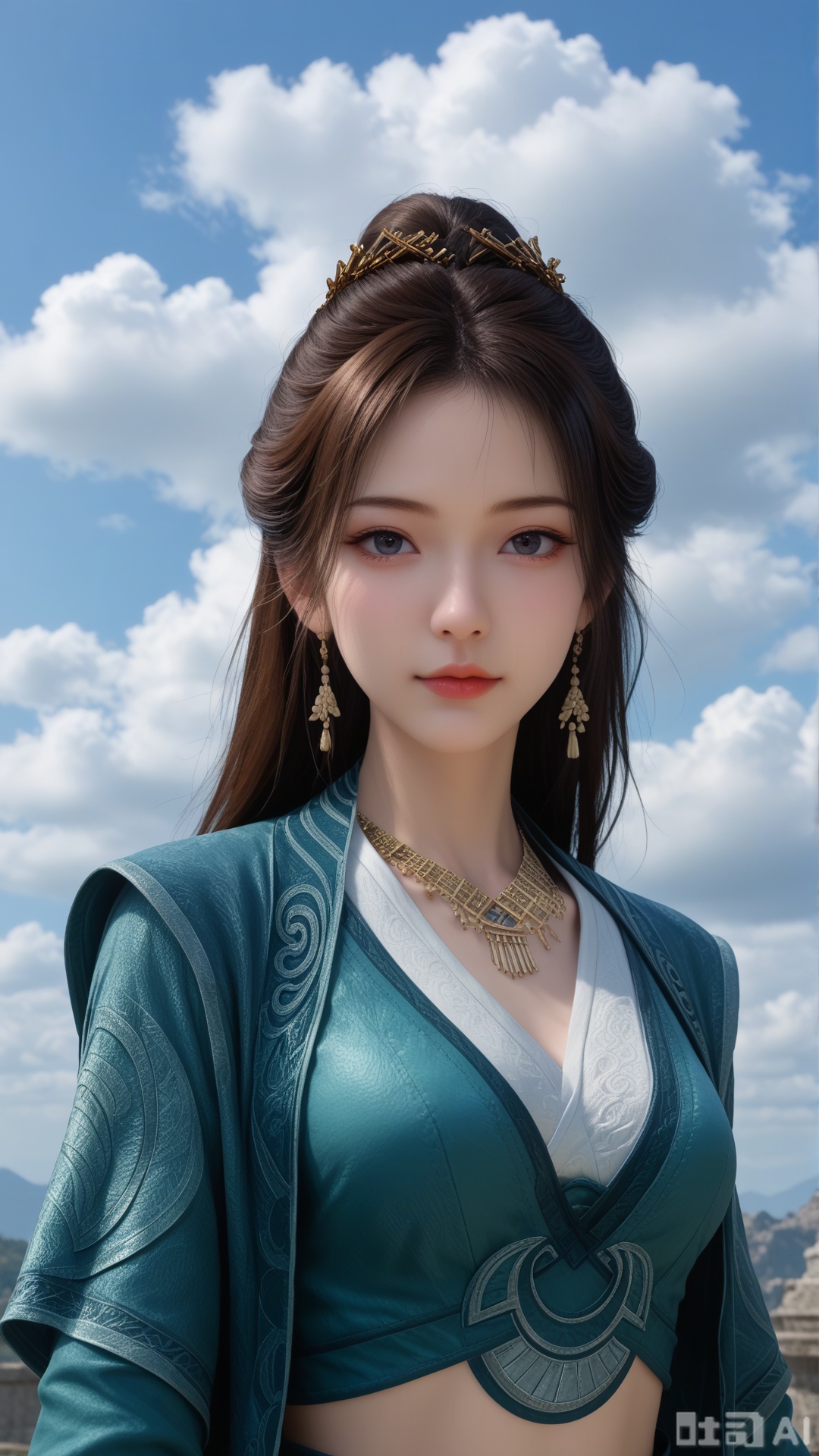 1girl, solo, MPL clothes, on cloud, upper_body, looking at viewer, exquisite skin, Surrounded clouds background, high definition, Best quality, masterpiece, 4K,