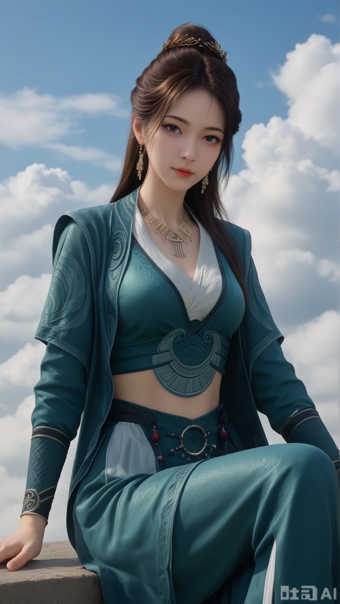 1girl, solo, MPL clothes, reclining, on cloud, cowboy_shot, looking at viewer, exquisite skin, Surrounded clouds background, high definition, Best quality, masterpiece, 4K,
