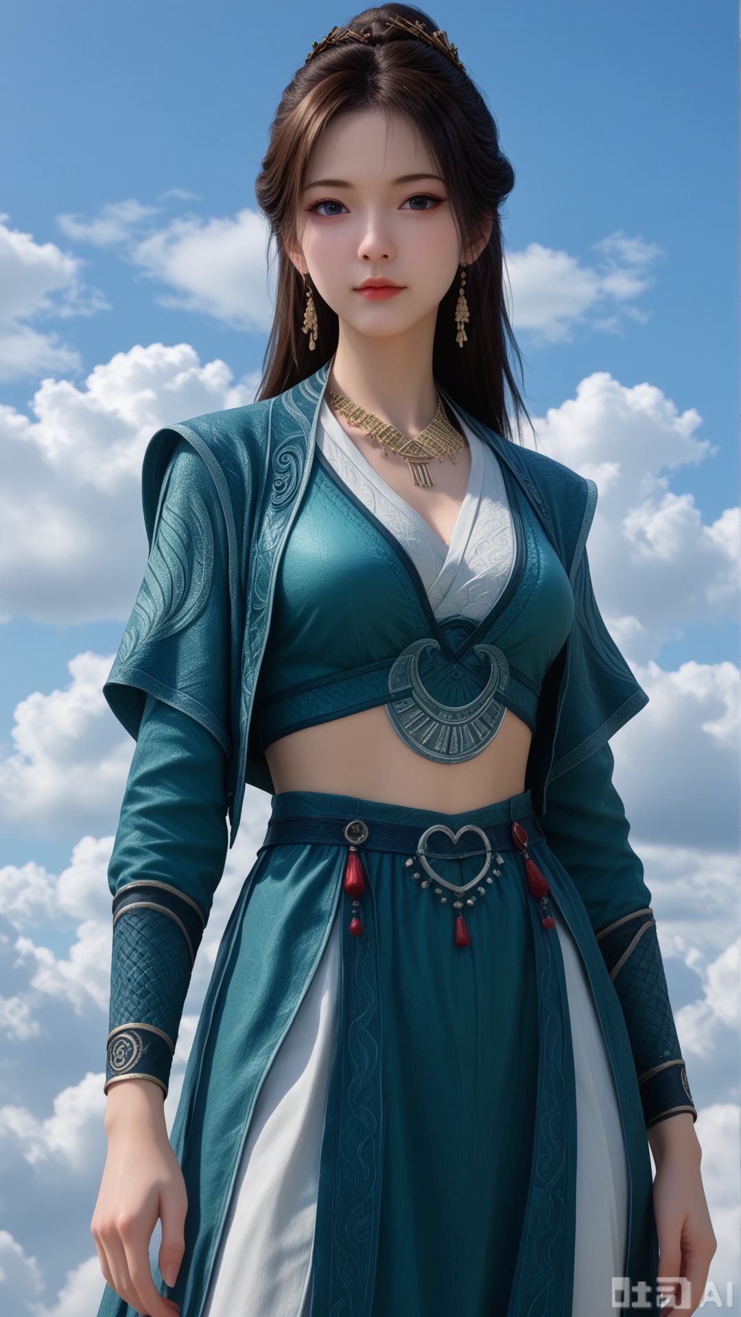 1girl, solo, MPL clothes, on cloud, cowboy_shot, looking at viewer, exquisite skin, Surrounded clouds background, high definition, Best quality, masterpiece, 4K,