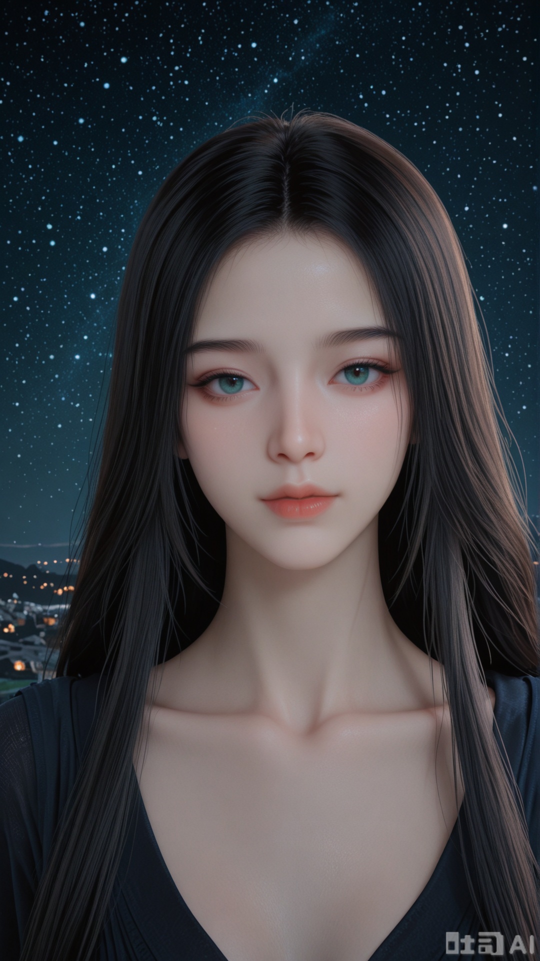 1girl, solo, YY clothes, exquisite skin, upper, looking at viewer, even illumination, very awa, starry sky background,