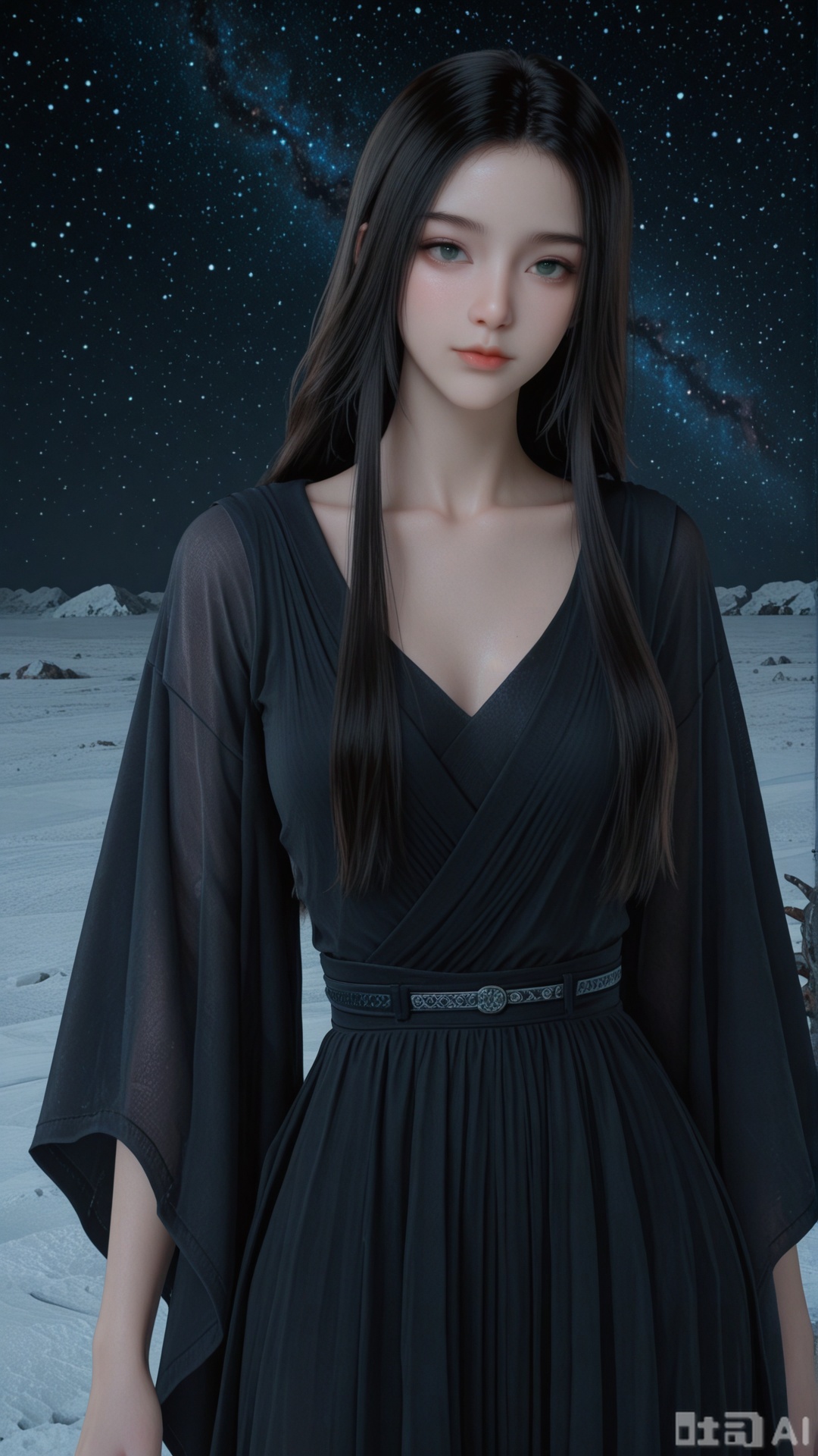 1girl, solo, YY clothes, on moon, exquisite skin, cowboy_shot, looking at viewer, even illumination, very awa, starry sky background,