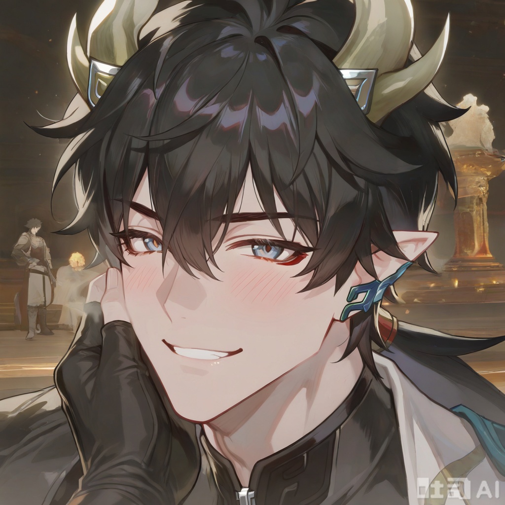 xiao zhi tiao,(artist:mazjojo:0.77),(artist:pigeon666:0.70),(artist:zawar379:0.83),(artist:remsrar:0.65),(artist:chimmyming:0.72),masterpiece,best quality,male focus,hd,4kamazing quality,very aesthetic,bust,high resolution,ultra-detailed,perfect lighting,volumetric lighting,(dark lighting),shadowing,(good shadowing),cinematic lighting,cinematic,shading,shallow,absurdres,newest,scenery,depth of field,1boy,1male,(((solo))),looking at viewer,Silver dog tag masterpiece,((dog ears, dog tail)),((smile, happy, laugh)),
,
BREAK,((muscular male,bara,broad shoulders,(mature:1.3),(a soft, loving gaze:1.3),(looking directly into viewer's eyes:1.2),(slight blush),official alternate costume,
(masculine charisma:1.4),(sensual:1.3),(intimate atmosphere:1.4),plain white background,simple background,(minimalist:1.2),studio shot,from viewer's perspective,(POV:1.2),(portrait:1.2),face_focus,(close-up:1.3),(slight head tilt:1.2),( resting his cheek and jaw in the palm of the viewer's hand:1.4),(holds the viewer's hand against his cheek:1.3),
(background is a clean, solid white, creating a high-fashion, minimalist feel. The atmosphere is stylish, clean, and carries a hint of playful seduction),(full head:1.1),(no cut:1.1),(space above head:1.2))

Warm colors
,
danmei,xiaozhitiao,,Xiaozhitiao,smelly,dianmei,dan_heng,leg loops,Grey eyes,Green Dragon Tail,Black tight fitting clothes,dragon horns,fingerless gloves,pants,belt,pointy ears,horns,boots,earrings,ponytail,jewelry,gloves,long sleeves,long hai,hair between eyes,black hair,shirt,bangs,(black hair),(Grey eyes)