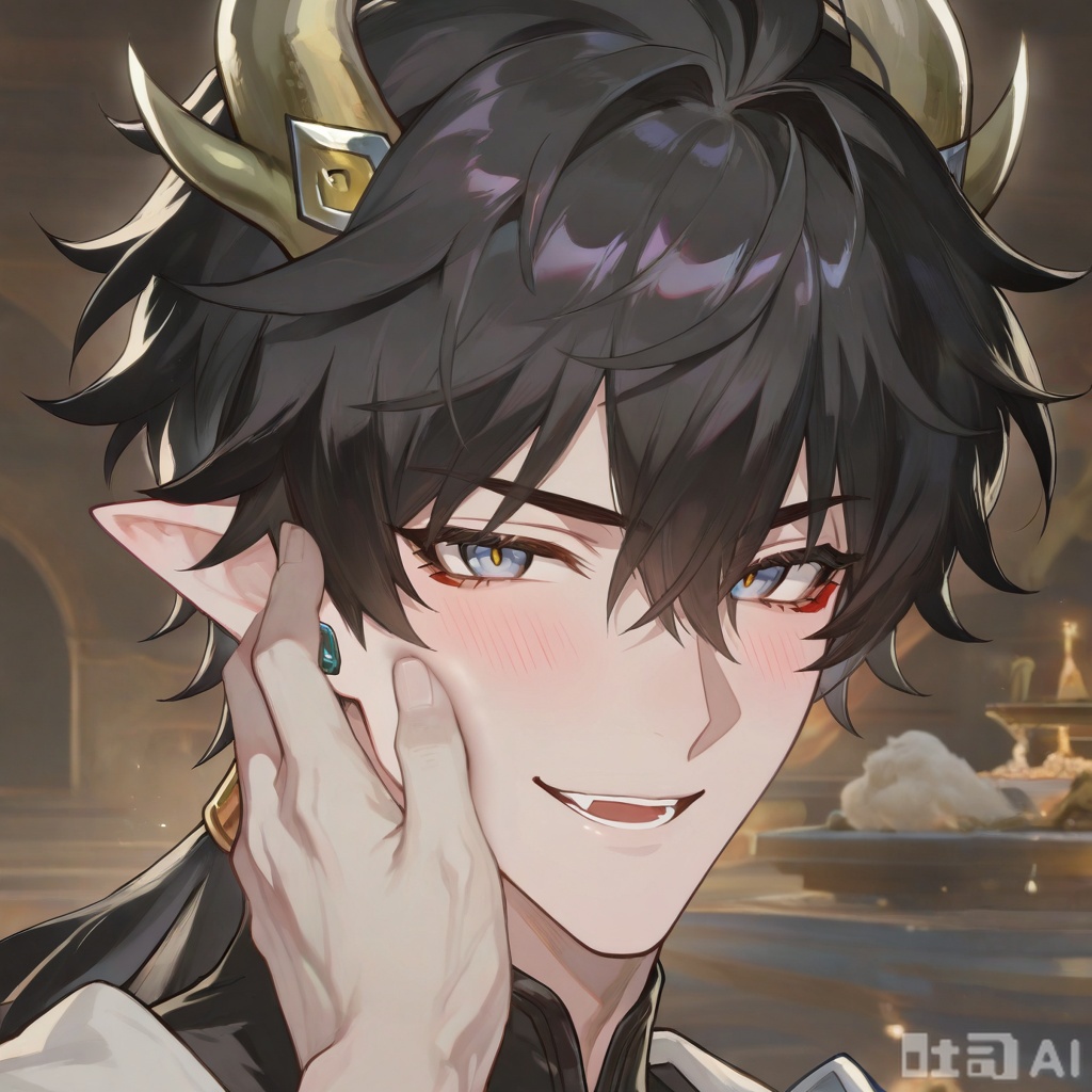 xiao zhi tiao,(artist:mazjojo:0.77),(artist:pigeon666:0.70),(artist:zawar379:0.83),(artist:remsrar:0.65),(artist:chimmyming:0.72),masterpiece,best quality,male focus,hd,4kamazing quality,very aesthetic,bust,high resolution,ultra-detailed,perfect lighting,volumetric lighting,(dark lighting),shadowing,(good shadowing),cinematic lighting,cinematic,shading,shallow,absurdres,newest,scenery,depth of field,1boy,1male,(((solo))),looking at viewer,Silver dog tag masterpiece,((dog ears, dog tail)),((smile, happy, laugh)),
,
BREAK,((muscular male,bara,broad shoulders,(mature:1.3),(a soft, loving gaze:1.3),(looking directly into viewer's eyes:1.2),(slight blush),official alternate costume,
(masculine charisma:1.4),(sensual:1.3),(intimate atmosphere:1.4),plain white background,simple background,(minimalist:1.2),studio shot,from viewer's perspective,(POV:1.2),(portrait:1.2),face_focus,(close-up:1.3),(slight head tilt:1.2),( resting his cheek and jaw in the palm of the viewer's hand:1.4),(holds the viewer's hand against his cheek:1.3),
(background is a clean, solid white, creating a high-fashion, minimalist feel. The atmosphere is stylish, clean, and carries a hint of playful seduction),(full head:1.1),(no cut:1.1),(space above head:1.2))

Warm colors
,
danmei,xiaozhitiao,,Xiaozhitiao,smelly,dianmei,dan_heng,leg loops,Grey eyes,Green Dragon Tail,Black tight fitting clothes,dragon horns,fingerless gloves,pants,belt,pointy ears,horns,boots,earrings,ponytail,jewelry,gloves,long sleeves,long hai,hair between eyes,black hair,shirt,bangs,(black hair),(Grey eyes)