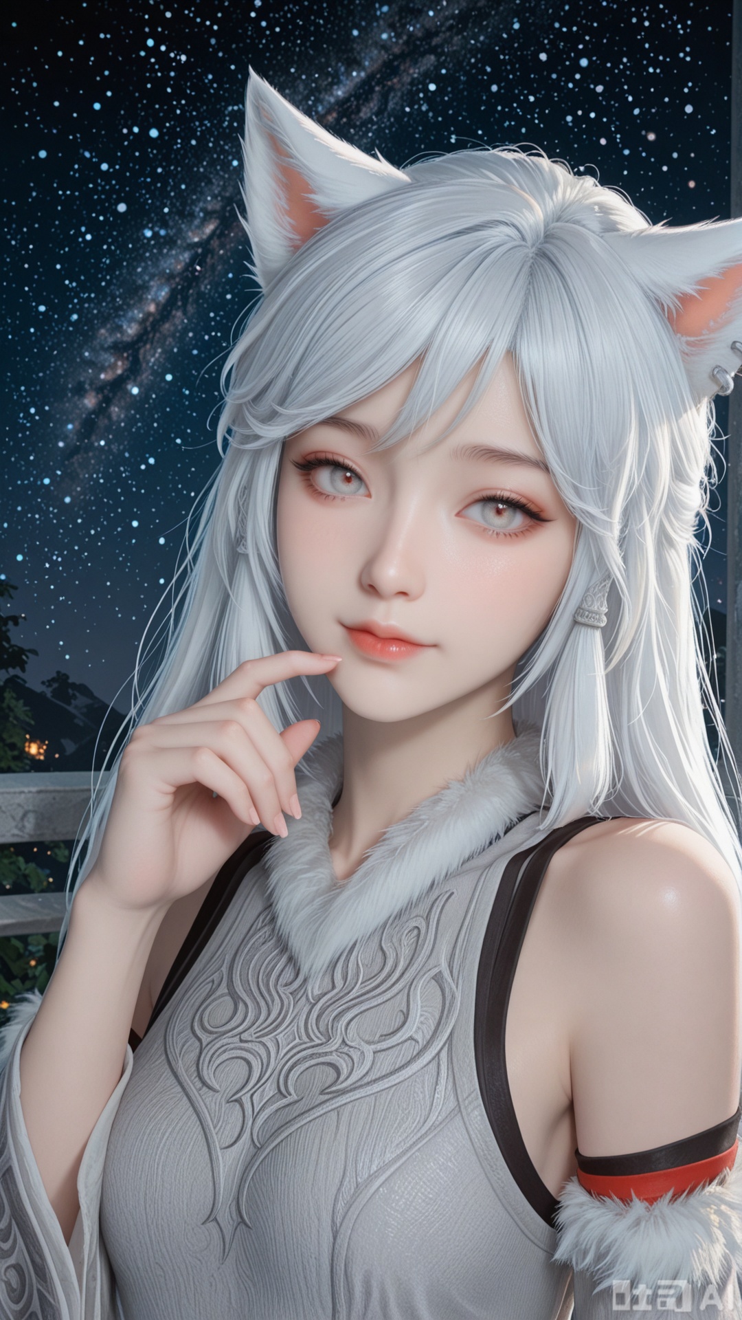 1girl, solo, YY2 clothes, exquisite skin, upper, looking at viewer, even illumination, very awa, starry sky background,