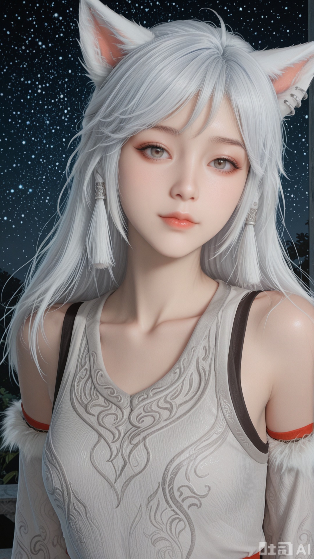1girl, solo, YY2 clothes, exquisite skin, upper, looking at viewer, even illumination, very awa, starry sky background,