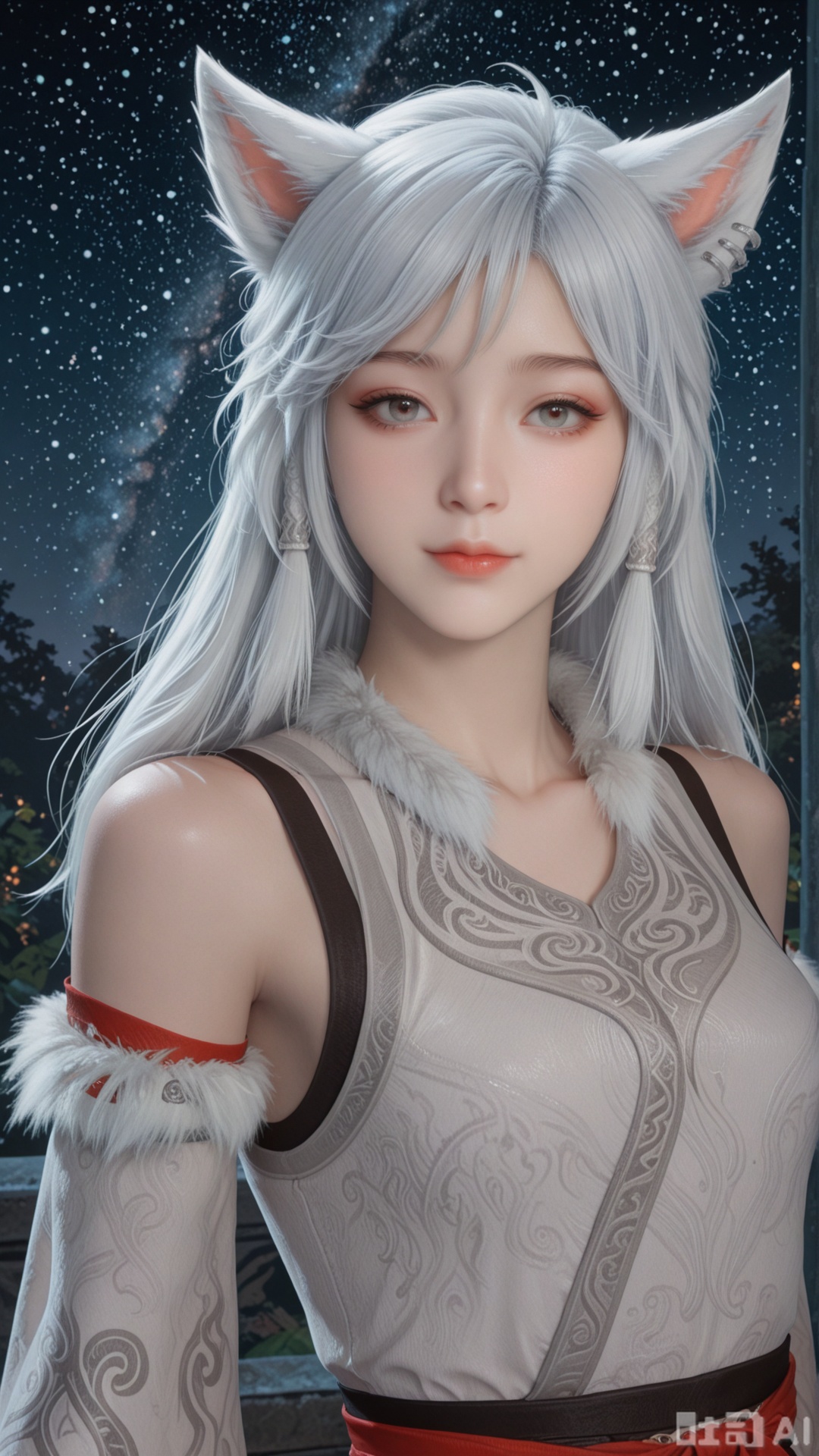 1girl, solo, YY2 clothes, exquisite skin, upper, looking at viewer, even illumination, very awa, starry sky background,