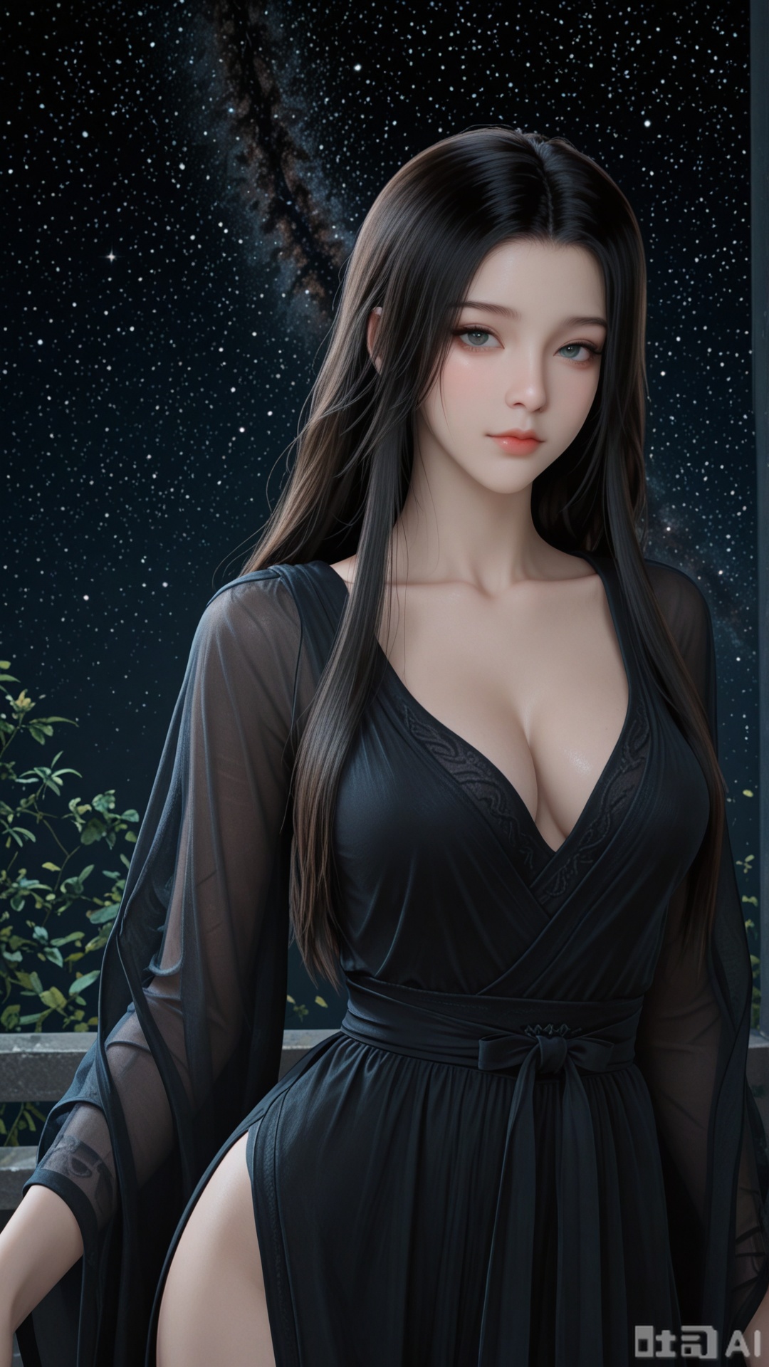 1girl, solo, YY1 clothes, exquisite skin, cowboy_shot, looking at viewer, even illumination, very awa, starry sky background,