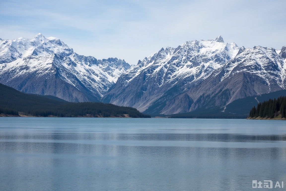 snow-capped mountains, lake,mountains and rivers,masterpiece