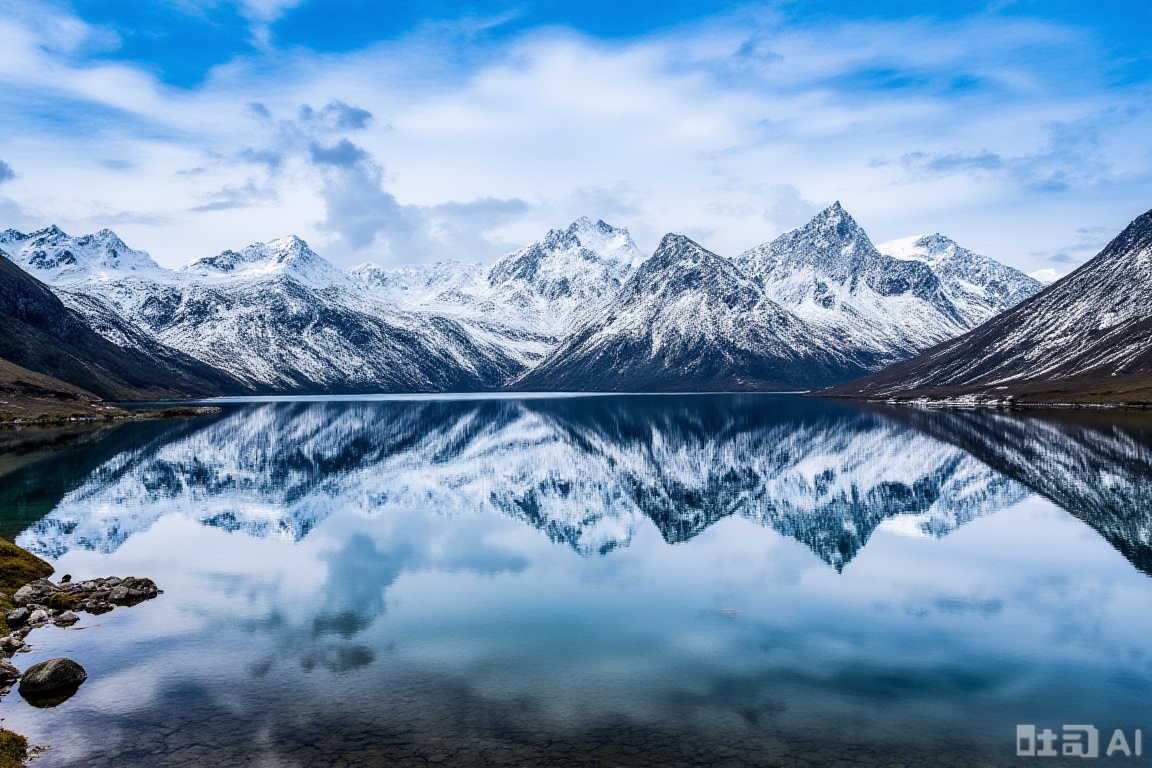 snow-capped mountains, lake,mountains and rivers,masterpiece