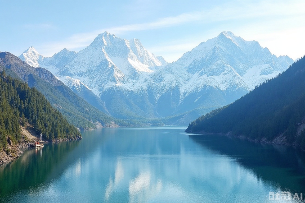 snow-capped mountains, lake,mountains and rivers,masterpiece