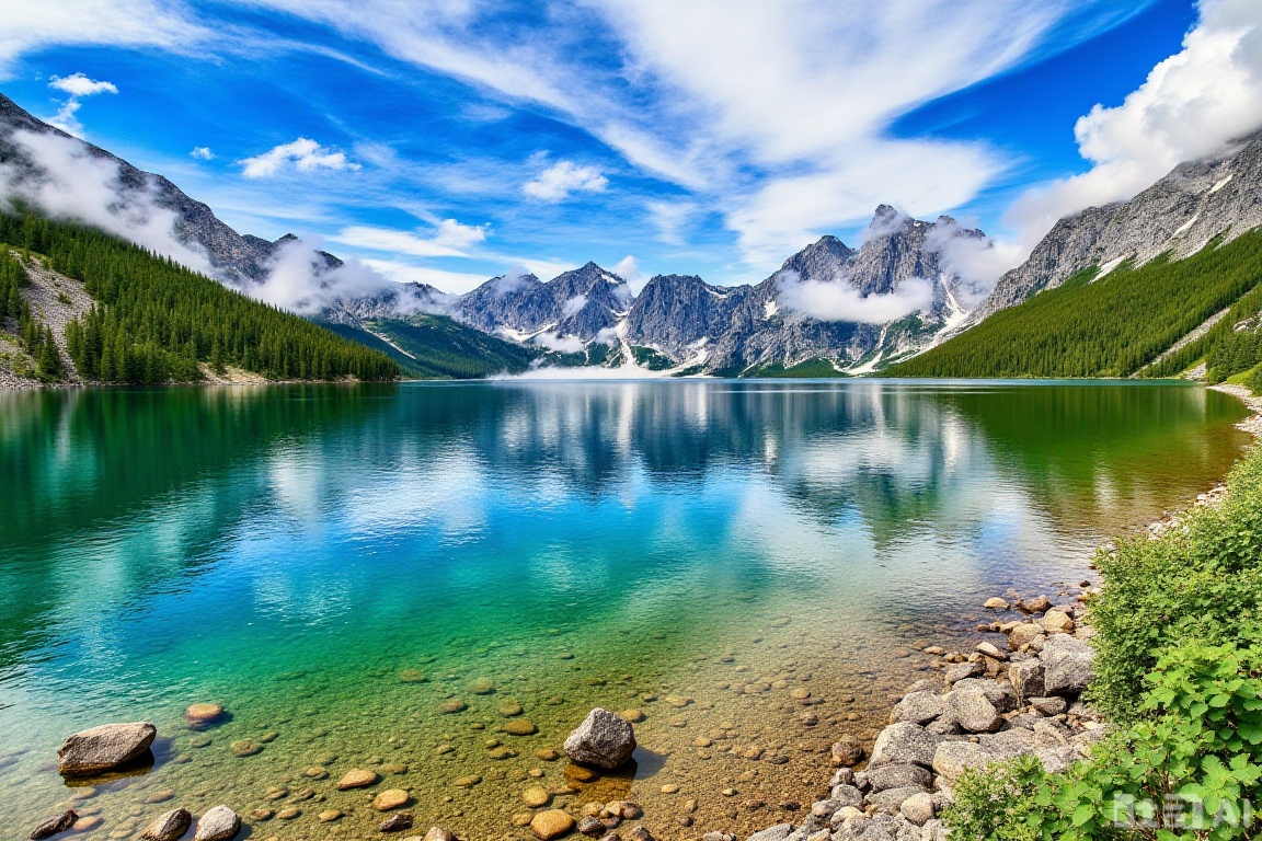 Alpine, real photos, lake,mountains and rivers,masterpiece