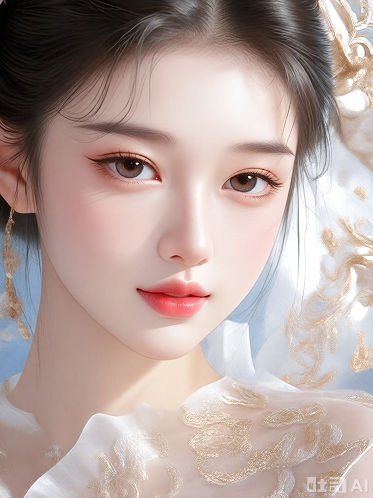 solo,1girl, 精致的,温柔优雅,浪漫性感风情,美人肖像,明媚浅笑,华丽装饰,锐利的眼睛,红润的脸颊,优雅的服装,复杂的刺绣,肌肤白皙,身形纤细苗条。瓜子脸,五官精致立体。大眼睛清澈明亮,睫毛纤长,眉形自然柔和,鼻梁挺直,唇色粉嫩,表情平静且温柔,姿态优雅。皮肤细腻光滑,妆容淡雅清新,突出自然美感。空灵的气氛,巧妙地捕捉情感,杰作,柔和,高分辨率,景深构图,层次32k高清蓝光。3d效果。油画风格.