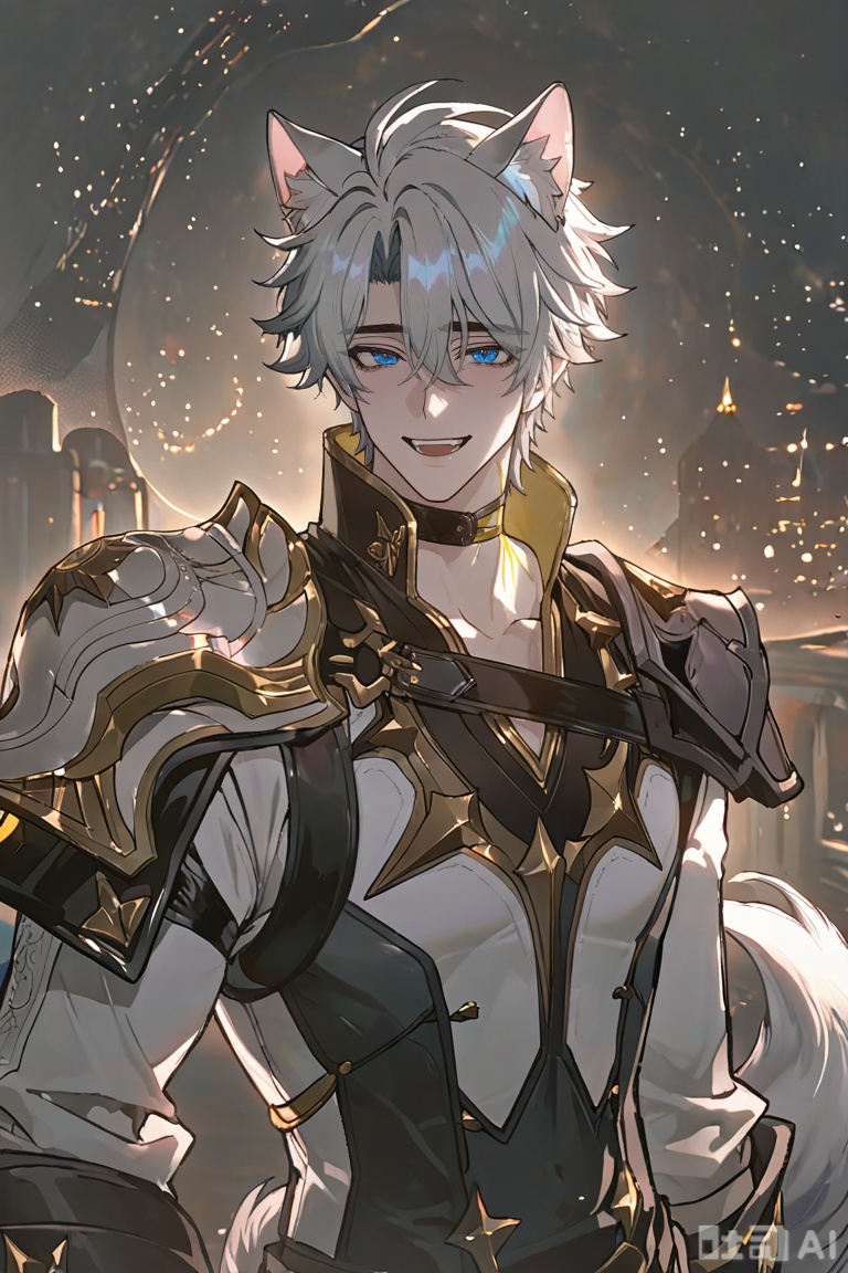 xiao zhi tiao,(artist:mazjojo:0.77),(artist:pigeon666:0.70),(artist:zawar379:0.83),(artist:remsrar:0.65),(artist:chimmyming:0.72),masterpiece,best quality,male focus,hd,4kamazing quality,very aesthetic,bust,high resolution,ultra-detailed,perfect lighting,volumetric lighting,(dark lighting),shadowing,(good shadowing),cinematic lighting,cinematic,shading,shallow,absurdres,newest,scenery,depth of field,1boy,1male,(((solo))),looking at viewer,Silver dog tag masterpiece,((dog ears, dog tail)),((smile, happy, laugh)),
,
,
danmei,xiaozhitiao,,Xiaozhitiao,smelly,dianmei,Phainon,white hair,yellow tattoo,choker,black choker,shoulder armor,white jacket,gold trim,blue eyes