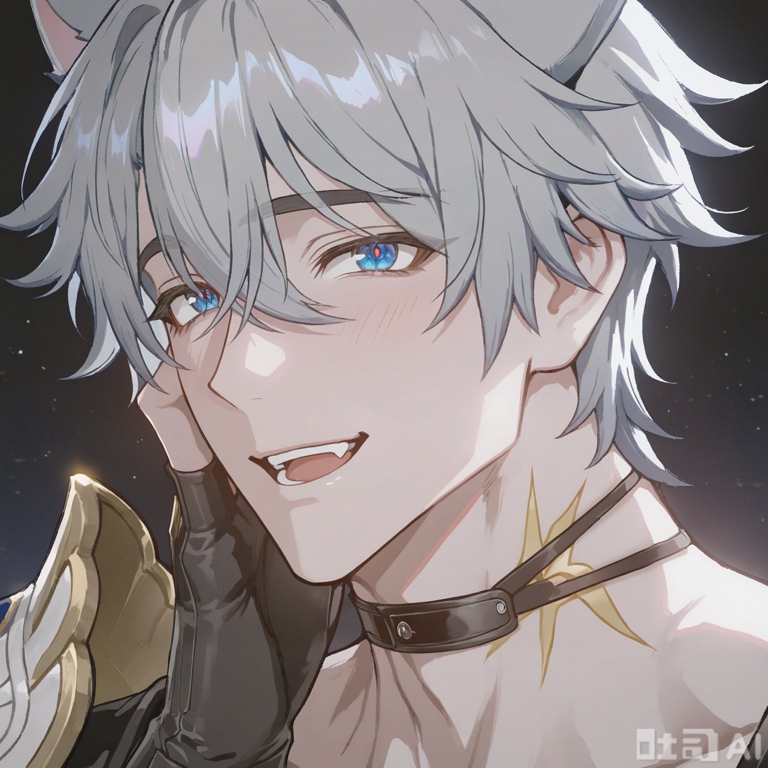 xiao zhi tiao,(artist:mazjojo:0.77),(artist:pigeon666:0.70),(artist:zawar379:0.83),(artist:remsrar:0.65),(artist:chimmyming:0.72),masterpiece,best quality,male focus,hd,4kamazing quality,very aesthetic,bust,high resolution,ultra-detailed,perfect lighting,volumetric lighting,(dark lighting),shadowing,(good shadowing),cinematic lighting,cinematic,shading,shallow,absurdres,newest,scenery,depth of field,1boy,1male,(((solo))),looking at viewer,Silver dog tag masterpiece,((dog ears, dog tail)),((smile, happy, laugh)),
,
BREAK,((muscular male,bara,broad shoulders,(mature:1.3),(a soft, loving gaze:1.3),(looking directly into viewer's eyes:1.2),(slight blush),official alternate costume,
(masculine charisma:1.4),(sensual:1.3),(intimate atmosphere:1.4),plain white background,simple background,(minimalist:1.2),studio shot,from viewer's perspective,(POV:1.2),(portrait:1.2),face_focus,(close-up:1.3),(slight head tilt:1.2),( resting his cheek and jaw in the palm of the viewer's hand:1.4),(holds the viewer's hand against his cheek:1.3),
(background is a clean, solid white, creating a high-fashion, minimalist feel. The atmosphere is stylish, clean, and carries a hint of playful seduction),(full head:1.1),(no cut:1.1),(space above head:1.2))

Warm colors
,
danmei,xiaozhitiao,,Xiaozhitiao,smelly,dianmei,Phainon,white hair,yellow tattoo,choker,black choker,shoulder armor,white jacket,gold trim,blue eyes