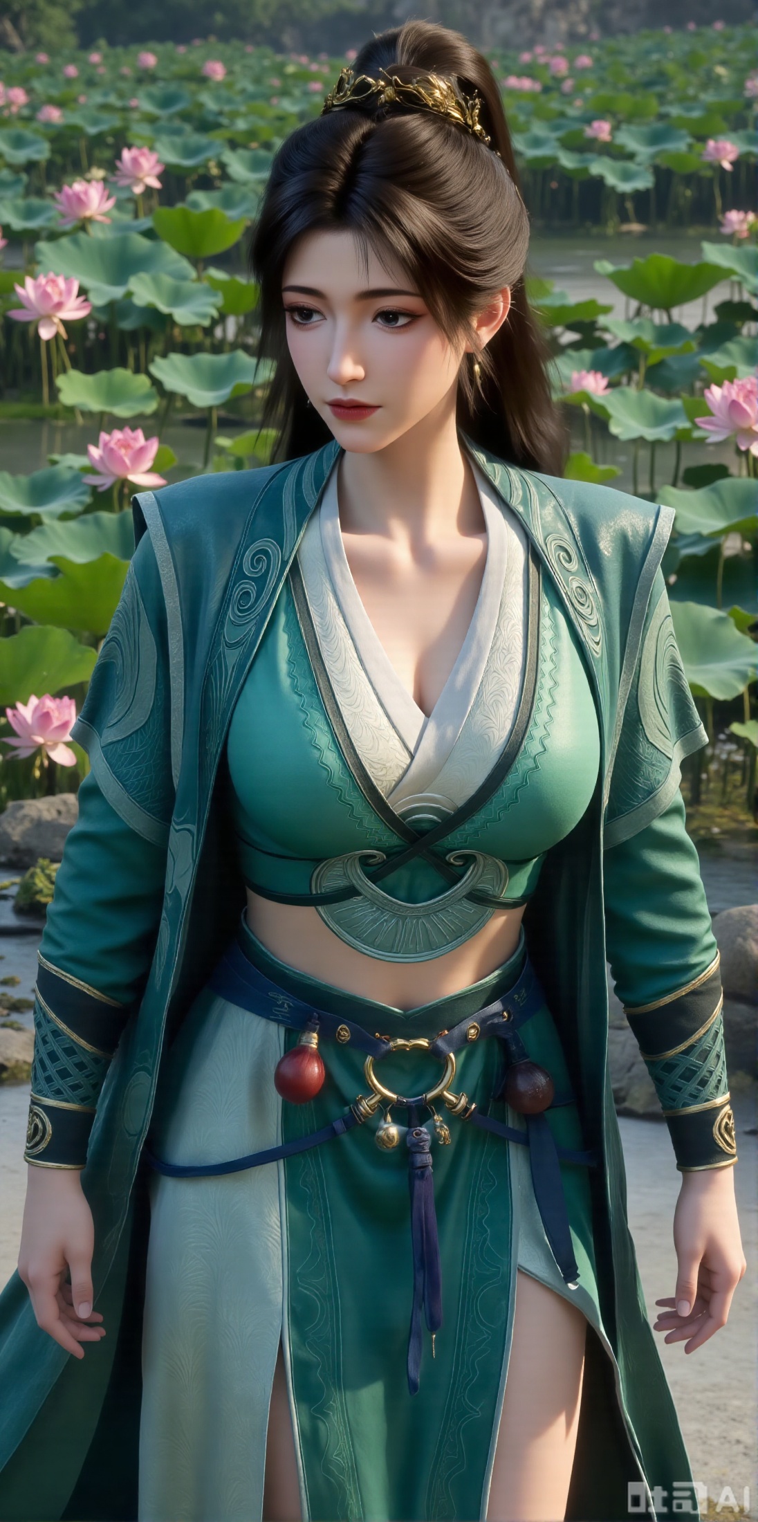 (masterpiece:1.2),best quality,absurdres,masterpiece,original,extremely detailed wallpaper,perfect lighting,official art, (1girl), (solo), ((looking_at_viewer)),(huge breasts:2.89),(full breasts:2.69),long dress,(Forbidden City, osmanthus, lotus pond, lotus:1.3),,XyunxiaoYH3,,XbaifengsongyuYH,Xbigbreasts,Xxuenvxuedi,XyanqingfeiX,Xloubeidress,XyinyueX3