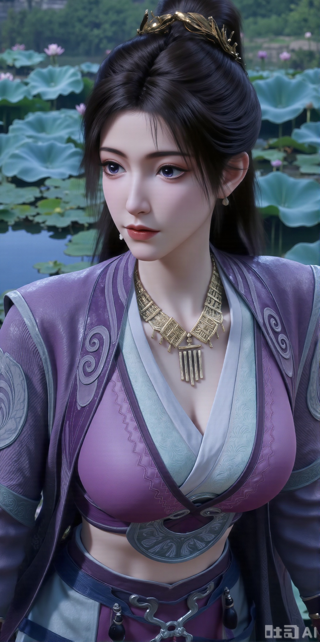(masterpiece:1.2),best quality,absurdres,masterpiece,original,extremely detailed wallpaper,perfect lighting,official art, (1girl), (solo), ((looking_at_viewer)),(huge breasts:2.89),(full breasts:2.69),long dress,(Forbidden City, osmanthus, lotus pond, lotus:1.3),,XyunxiaoYH3,,XbaifengsongyuYH,Xbigbreasts,Xxuenvxuedi,XyanqingfeiX,Xloubeidress,XyinyueX3