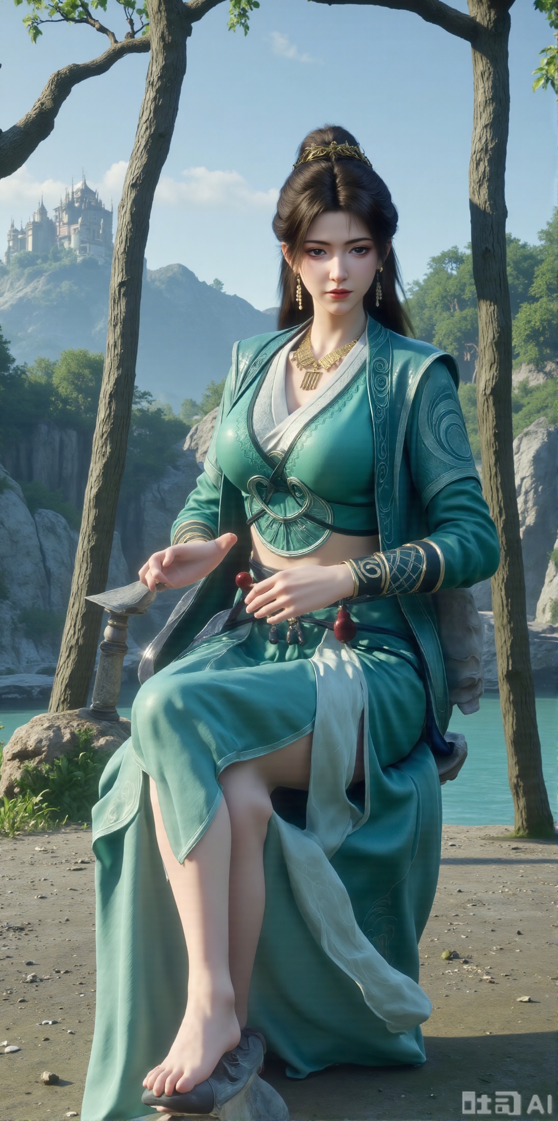 (masterpiece, top quality, best quality, official art, beautiful and aesthetic:1.2),Dynamic posture,(Sitting on the swing:1.39),natural skin texture,(Milky skin:1.2),1gir,solo,long Dress, (Long legs, perfect proportions:1.2),(Sakura, butterfly:1.29),(huge breasts:2.99),(full breasts:2.99),Wisteria, wisteria flowers, castle, waterfall, mountains in the distance,,,XyunxiaoYH3,,XbaifengsongyuYH,Xbigbreasts,Xxuenvxuedi,XyanqingfeiX,Xloubeidress,XyinyueX3