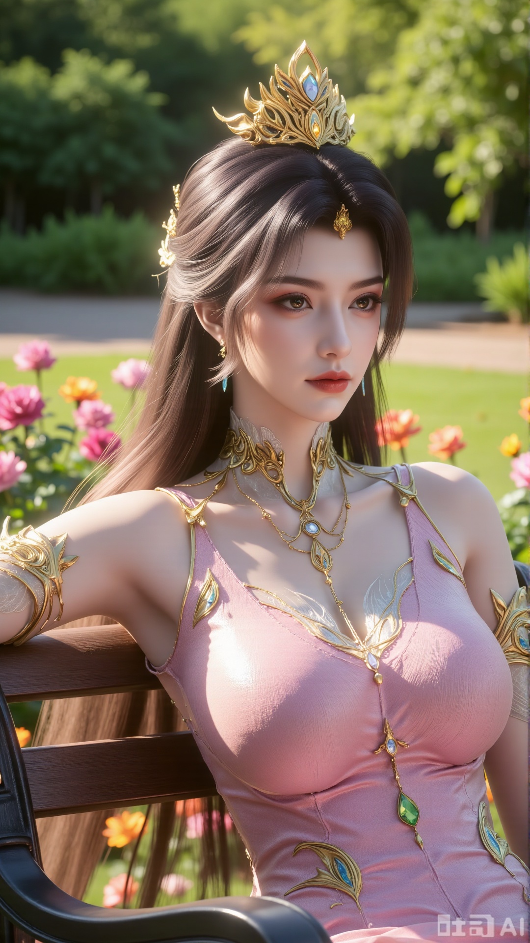  (masterpiece, best quality:1.2),A beauty ,(dress). Leaning on a garden bench filled with macaron - colored flowers,.Sunlight filters through the leaves onto her face, creating a lazy and gentle atmosphere, and her skirt sways softly in the breeze. 8K resolution, detailed texture of knitted fabric, lustrous pearl texture, vivid flower colors, soft natural light, Instagram - style filter texture.(huge breasts:2.99),(full breasts:2.99),XXaili2,XyunxiaoYH5,XlinziyueXZ,XtuliH,Xbigbreasts,XMedusaQueen,Xmiaozushaonv,Xkejinnvdi,Xbijinvshen,Xxihechengzhu,Xyunwangshuchengzhu,Xxuedixuenu,Xxuenvxuedi,XyanqingfeiXH