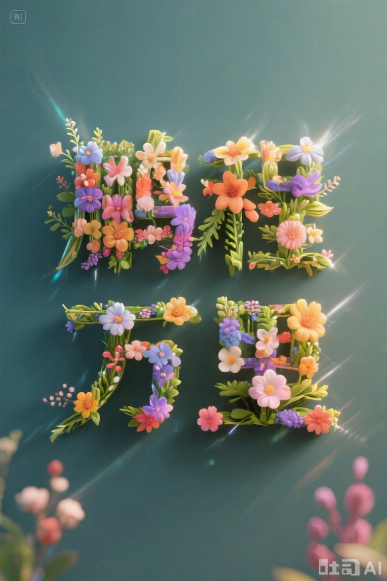 由鲜花构成的汉字"鹏程万里",Flower characters