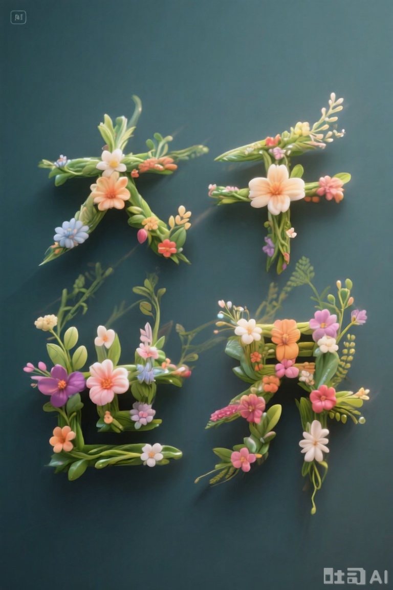 由鲜花构成的汉字"大千世界",Flower characters