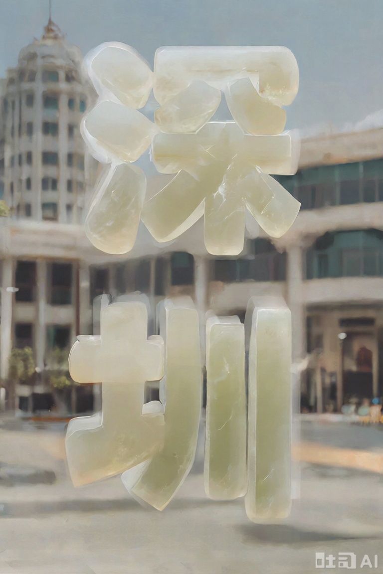 汉字"深圳",Flower characters,背景是深圳地方特色建筑,玉质汉字