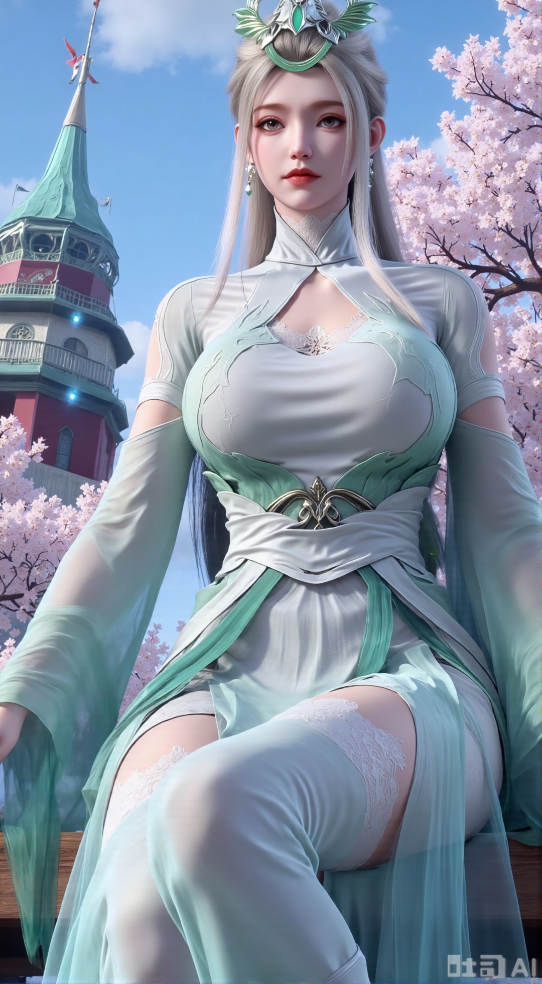 (masterpiece, top quality, best quality, official art, beautiful and aesthetic:1.2),Dynamic posture,(Sitting on the swing:1.39),natural skin texture,(Milky skin:1.2),1gir,solo,long Dress, (Long legs, perfect proportions:1.2),(Sakura, butterfly:1.29),(huge breasts:2.99),(full breasts:2.99),Wisteria, wisteria flowers, castle, waterfall, mountains in the distance,,XyunxiaoYH3,,XbaifengsongyuYH,Xbigbreasts,Xxuenvxuedi,XyanqingfeiX,Xloubeidress,XyinyueX3,Xxihechengzhu,Xyunwangshuchengzhu,Xxinghuanwang01,XlujiajiaYH,Xxinghuanwang001