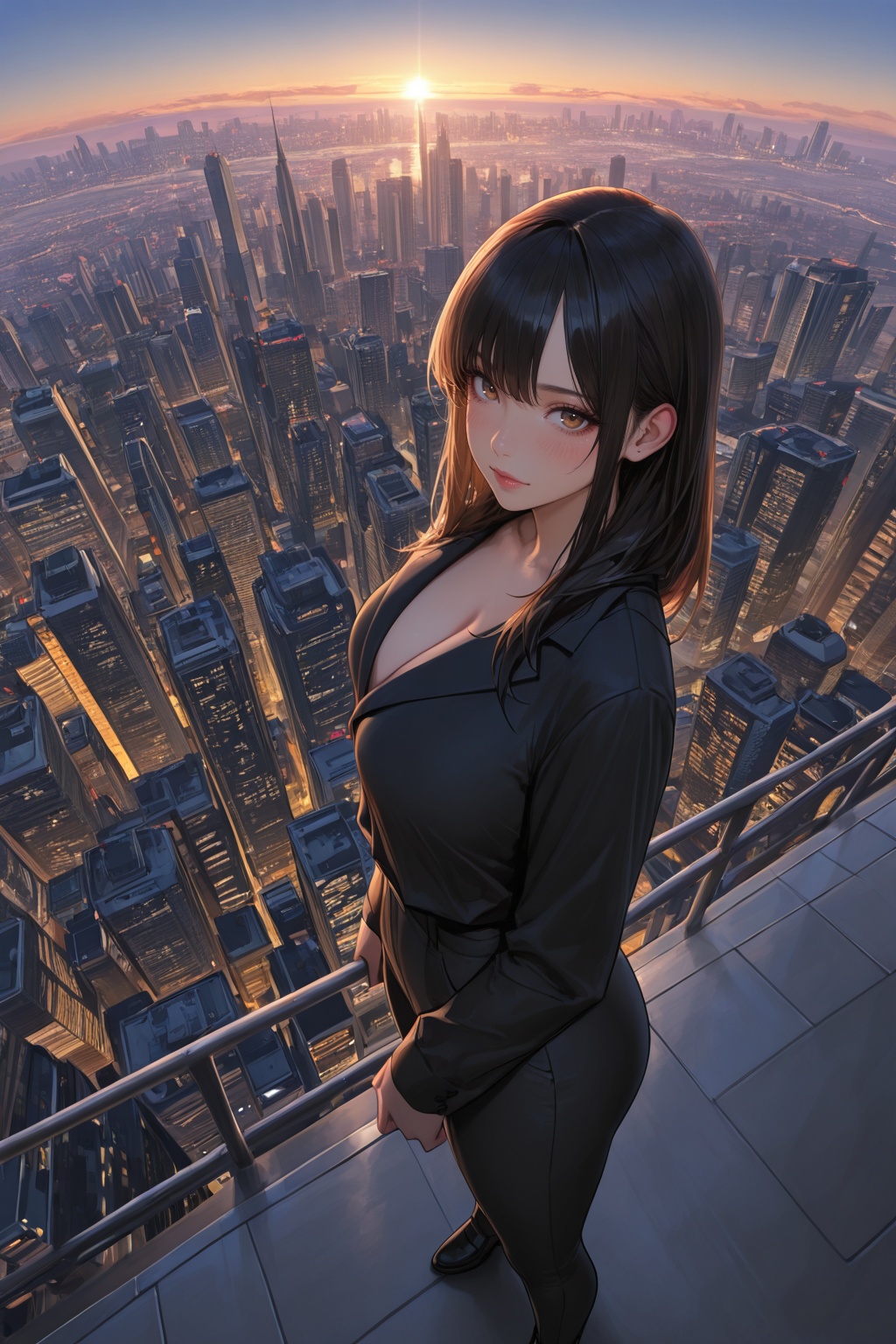 ............ korean girl,  standing on skyscraper rooftop,  cinematic HDR on Tensor.Art