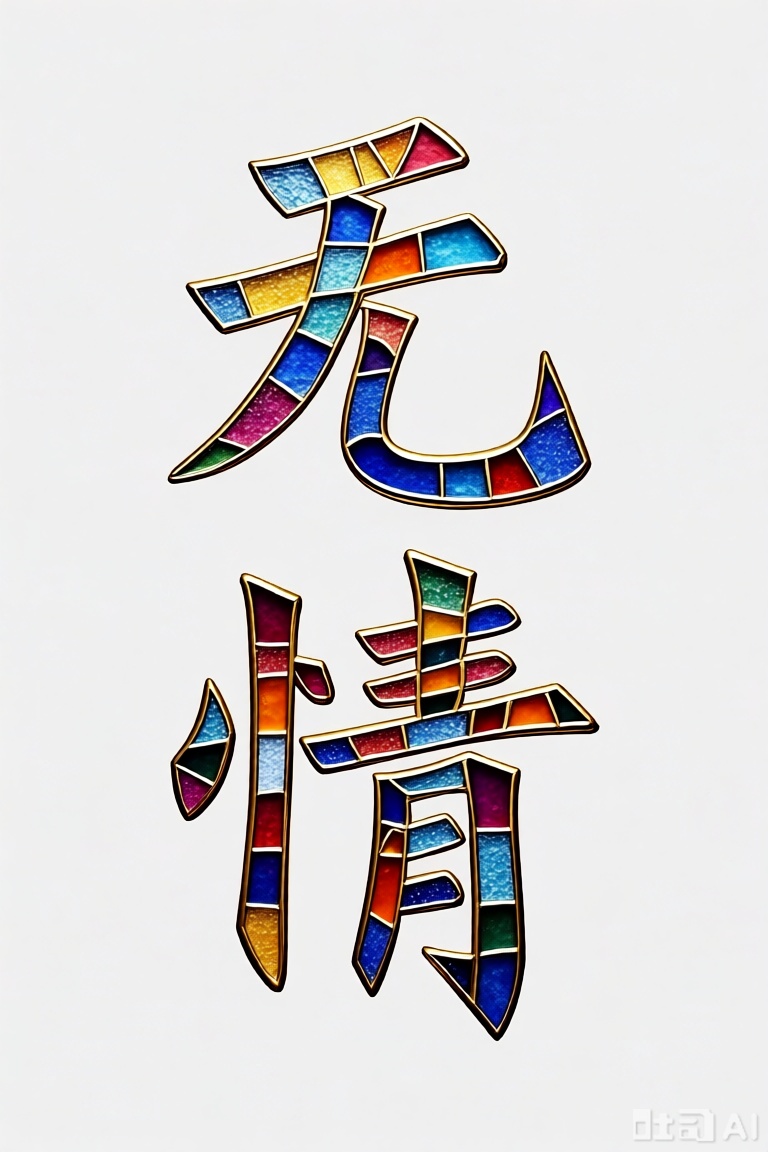 文字"无情",彩色玻璃拼画,浅纯色背景
