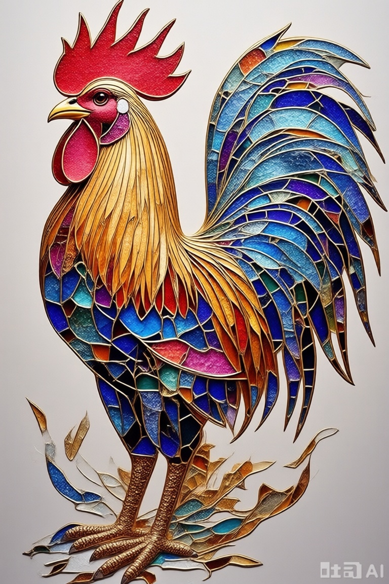 公鸡,彩色玻璃拼画