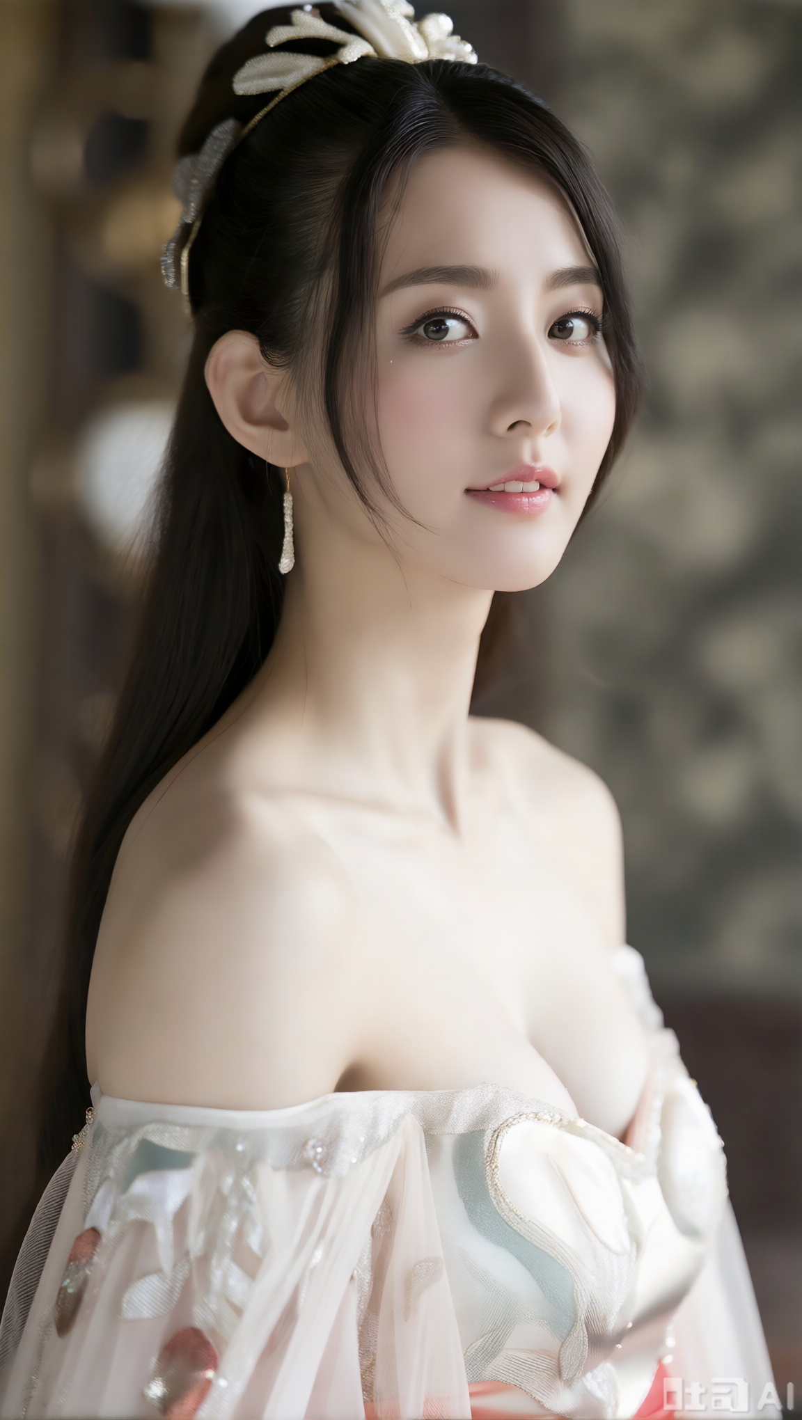 时尚而优雅的画面,美丽的女子身着华丽服饰,精致的面容和优雅的姿态尽显魅力,背景细腻而富有情调,充满浪漫与迷人的气质。真实,高清,32K