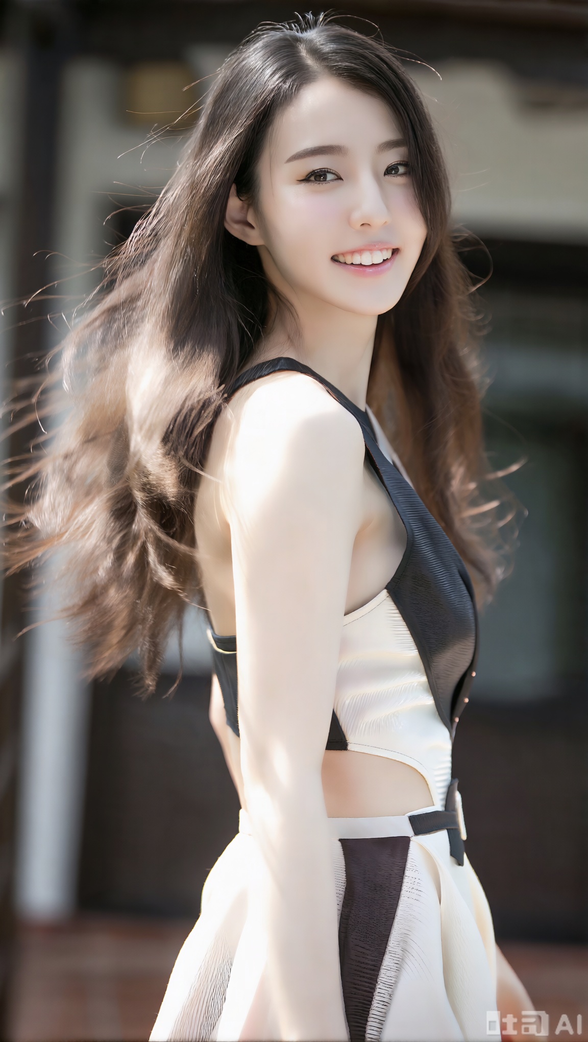 一位身姿婀娜的超清美女,身着极具时尚潮流感的女装。那服装采用了独特的剪裁与新颖的材质,她有着一头如丝般柔顺的飘逸长发,在微风中轻轻舞动,每一根发丝都闪烁着迷人的光泽。阳光洒在她的脸上,勾勒出完美的轮廓,她嘴角上扬,绽放出甜美的微笑,眼神中透着自信与灵动。肌肤如羊脂玉般细腻光滑,散发着健康的光泽。精致的妆容更增添了她的魅力。