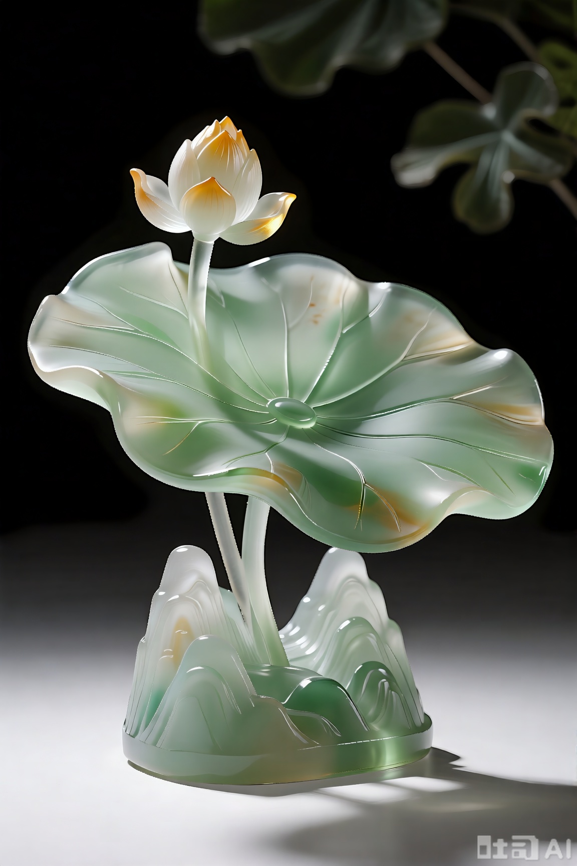 古风琉璃工艺品,以荷花雕塑为主题。




