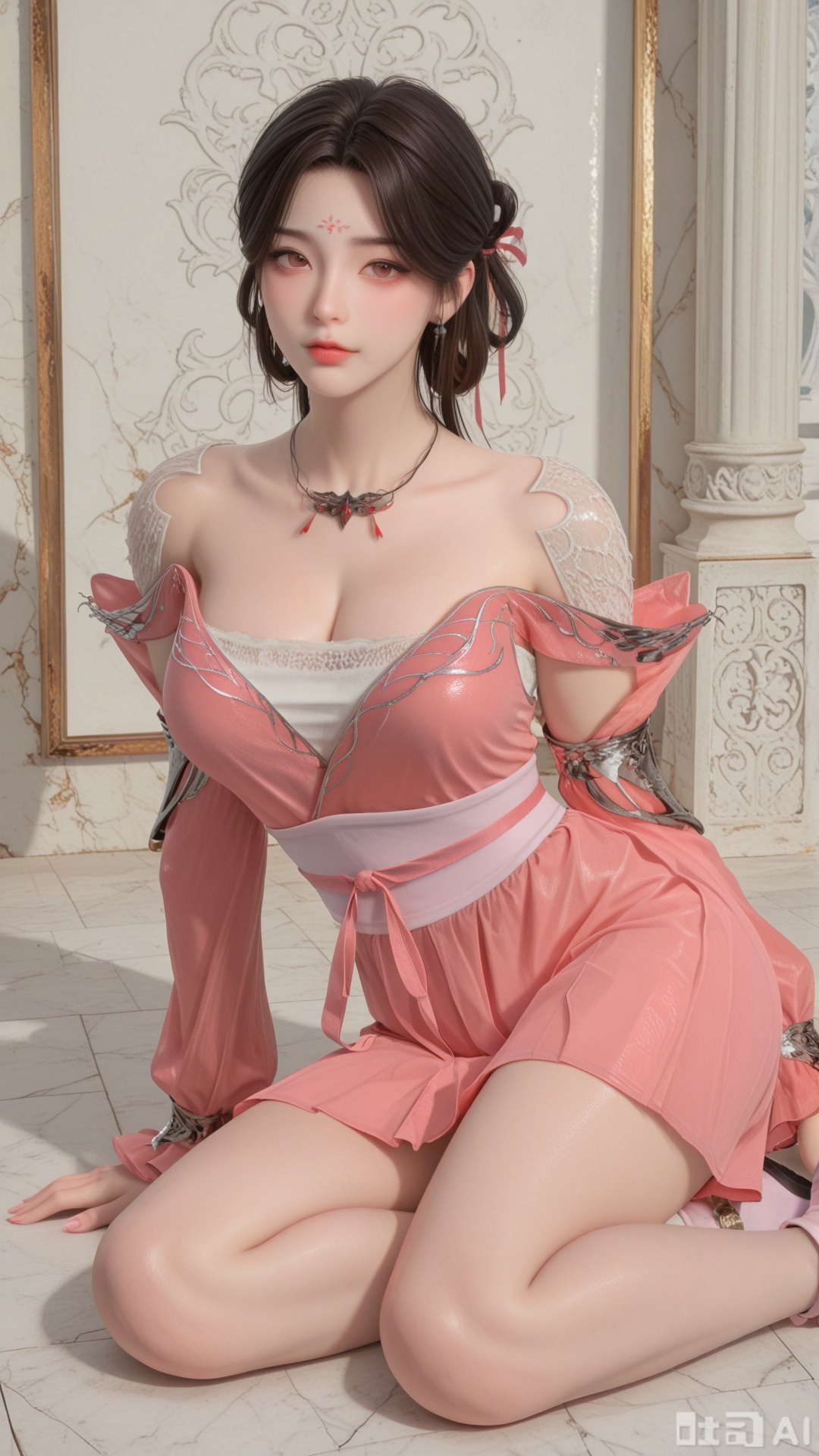 1girl, solo, xy clothes, exquisite skin, yokozuwari, shoes, looking at viewer, even illumination, very awa, Solid Glossy and cloud background,