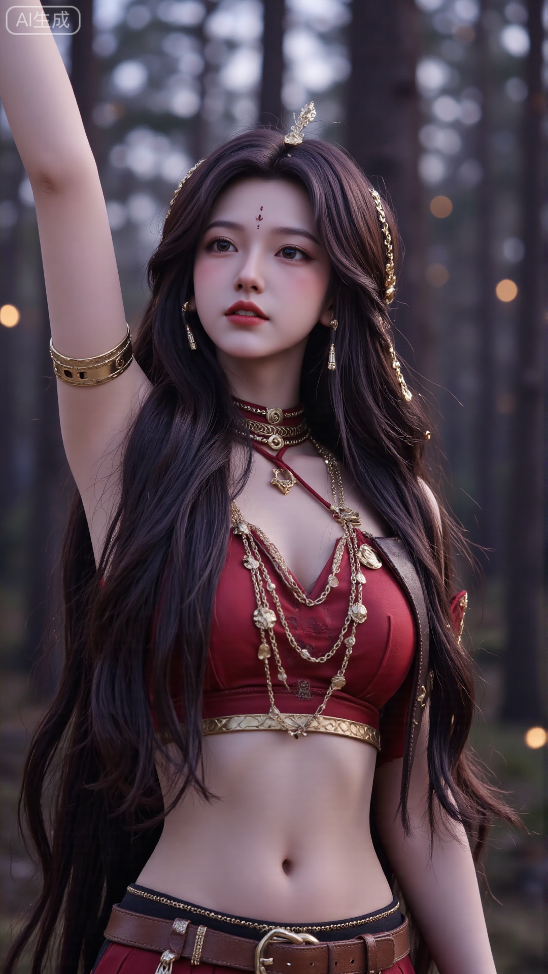 1girl, mischevious smile, perfect body, scenery, sharp focus, best quality, masterpiece, detailed outfit, illustration, perfect eyes, finely detailed beautiful anime eyes, realistic skin, intricate details, best lighting, depth of field, ultra high resolution,cowboy_shot
