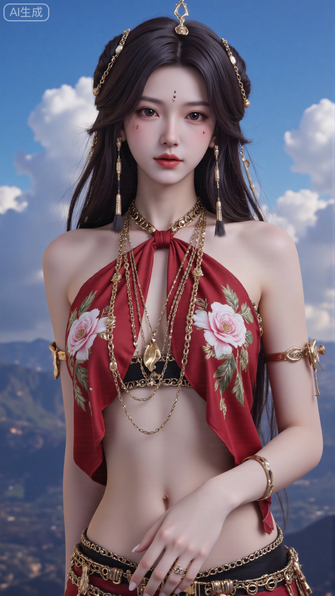 Very detailed face, extremely detailed eyes and face, blue eyes, (vacuum), 8K wallpaper, light leak, beautiful and detailed girl, extremely detailed CGUnity8K wallpaper, an extremely detailed and beautiful, beautiful and detailed eyes, masterpiece, best quality, Real photo level, (frontal shooting panoramic perspective), ( (Full body photo)), dynamic angle, dynamic pose, solo, ancient style silver hairpin with petals, blue sky and white clouds, (C cup), (huge round breasts), slender legs, super good figure, stunning beauty, (whole body in the mirror) , (wearing Lolita nightgown), (light reflects the shadow of the body through the clothes),vacuum,bare and smooth