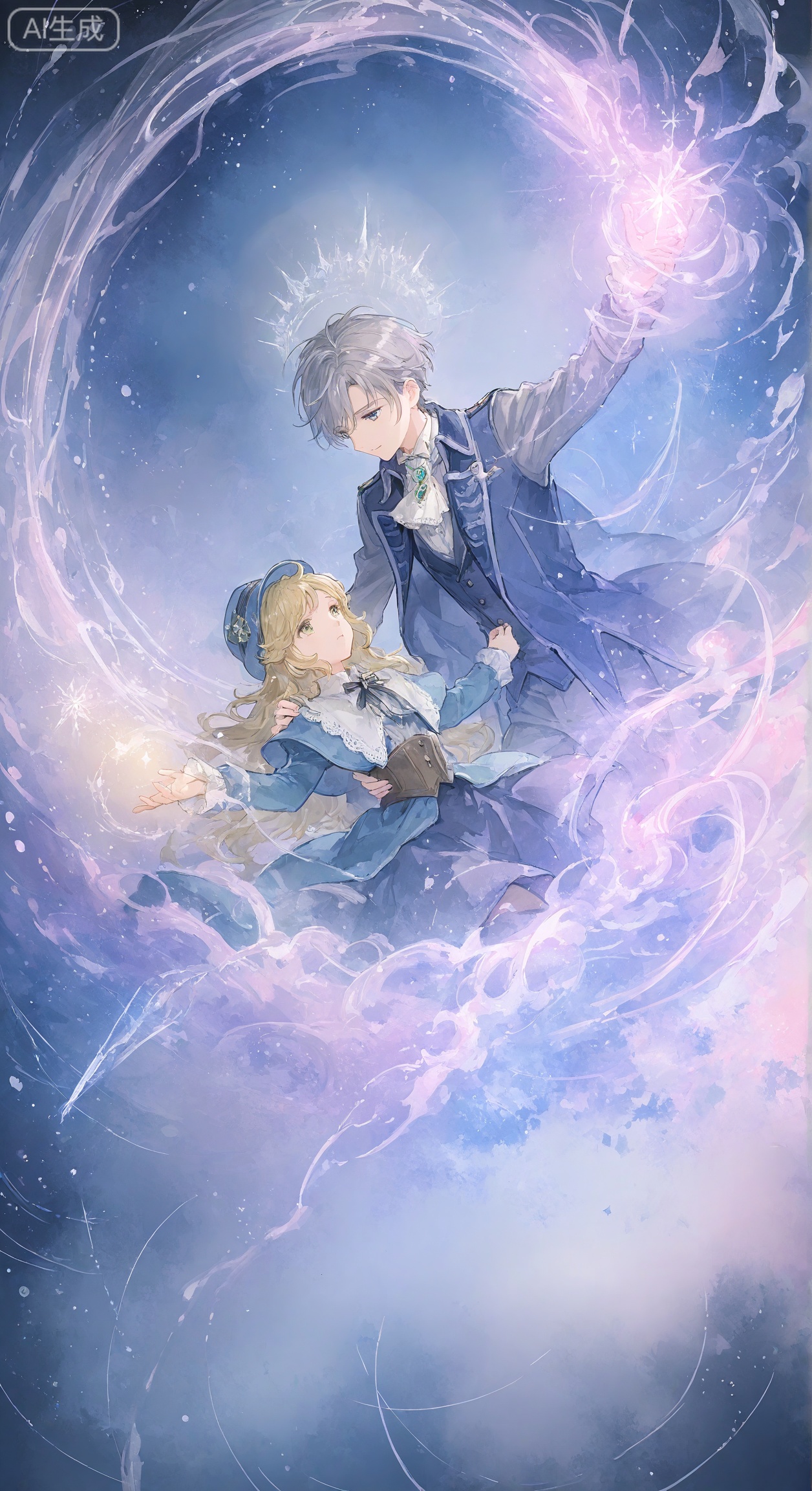 Line watercolor mix, Raymond and Matthias style, mysterious elements, creative background, "The Little Prince of Blueberry Sauce Collection"