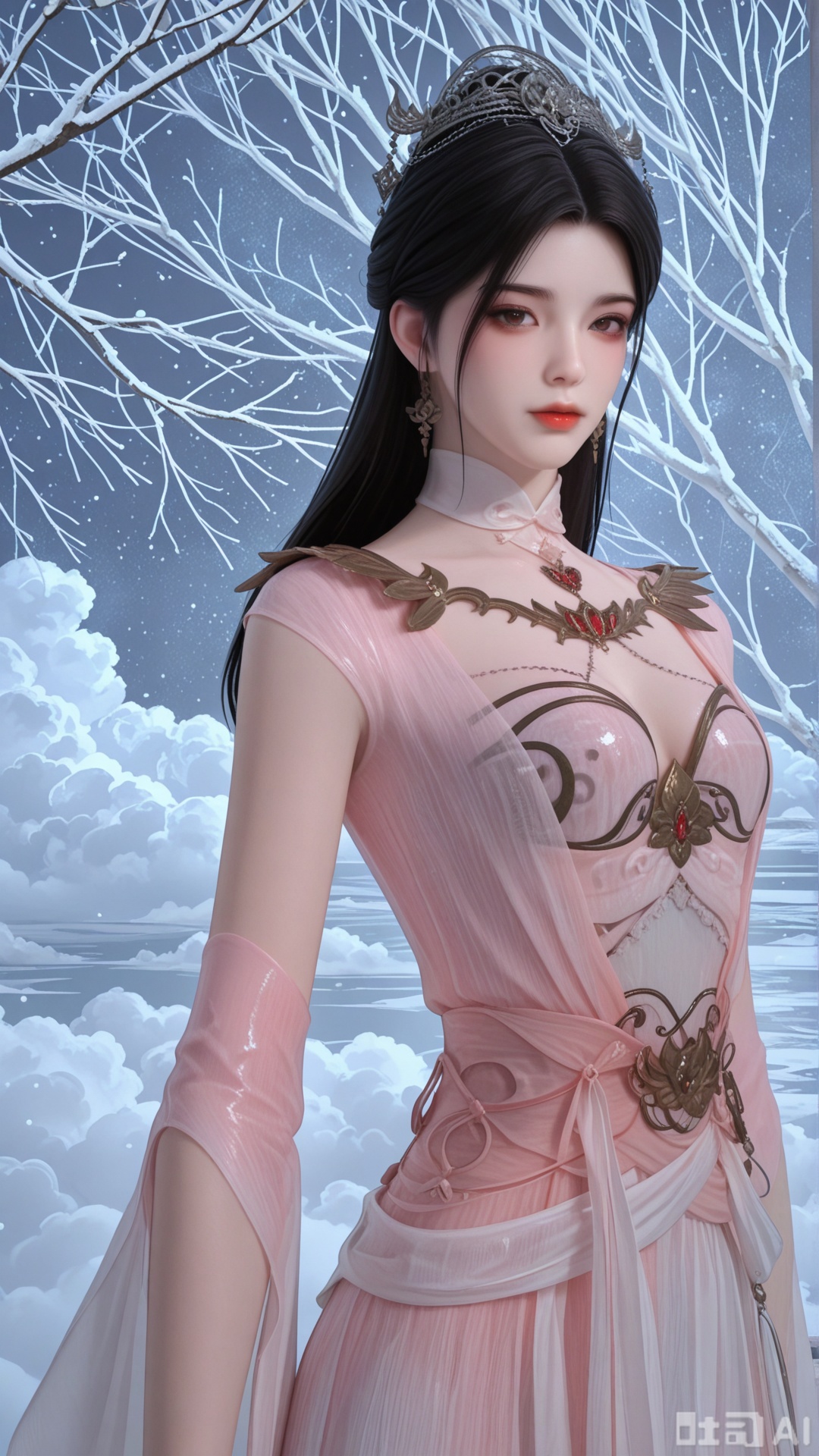 1girl, solo, ZX clothes, exquisite skin, cowboy_shot, looking at viewer, even illumination, very awa, Solid Glossy and cloud background,