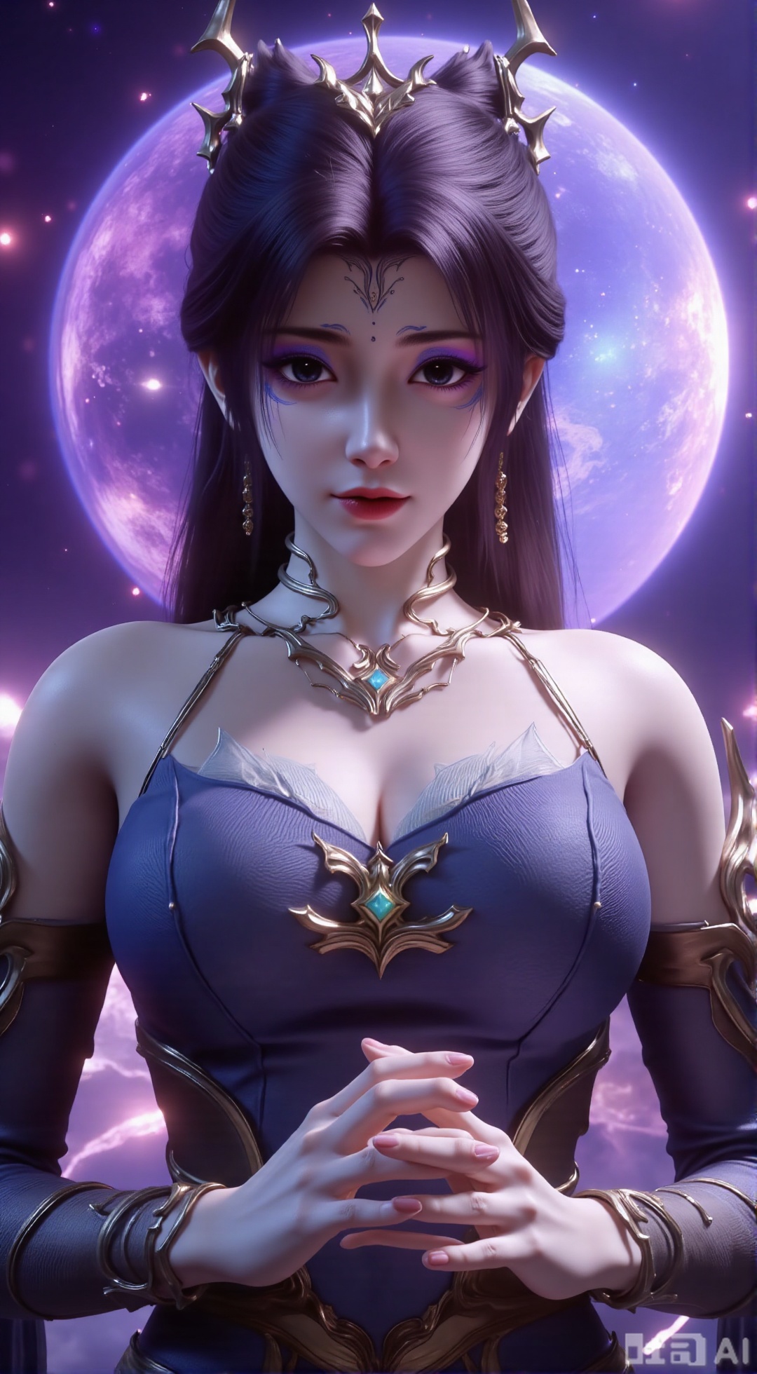 (masterpiece, best quality:1.2),Realistic details, ultra-clear, wallpaper, 8k, masterpiece, masterpiece, best quality, high quality, flowing long hair, exquisite hair accessories, headdresses, cyberpunk electronic luminous clothing, full body multi-luminous line light strips, cyberpunk luminous lines colorful. The sacred light, the cosmic space background, the planets of different colors around, the nebula flows, the stars twinkle, the golden willow branches stretch, holding an earth with both hands, the details of the earth's surface, the texture of mountains, rivers and oceans, the surrounding planets, planets of all sizes, traces of planets orbits, dreamy light and shadow effects.,(huge breasts:2.99),(full breasts:2.99),XXbaifengsongyuYH,Xbigbreasts,Xmengkeerheihua,XwensiyueYH,XwensiyueXYH,XmengkeerHH