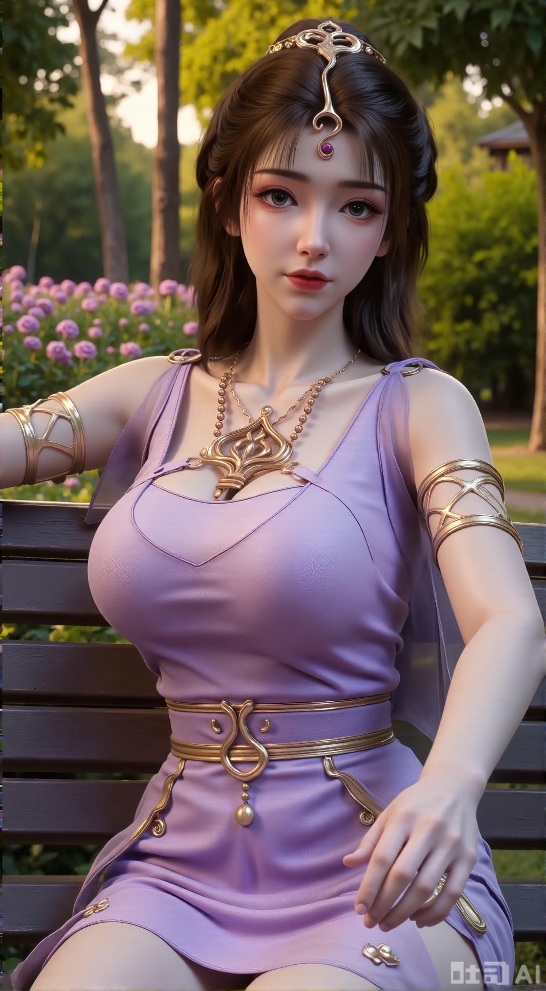 (masterpiece, best quality:1.2),A beauty ,(dress). Leaning on a garden bench filled with macaron - colored flowers,.Sunlight filters through the leaves onto her face, creating a lazy and gentle atmosphere, and her skirt sways softly in the breeze. 8K resolution, detailed texture of knitted fabric, lustrous pearl texture, vivid flower colors, soft natural light, Instagram - style filter texture.,(huge breasts:2.99),(full breasts:2.99),,,XXbaifengsongyuYH,Xbigbreasts,Xmengkeerheihua,XwensiyueYH,XwensiyueXYH,XmengkeerHH