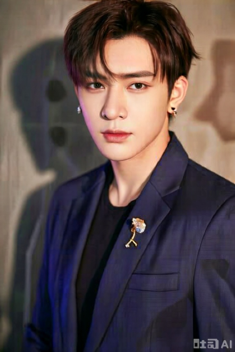  一个电影级别的照片,真人肌肤纹理, 4K画质,
solo
looking at viewer
short hair
brown hair
black hair
1boy
jewelry
jacket
upper body
male focus
earrings
black eyes
lips
shadow
realistic
