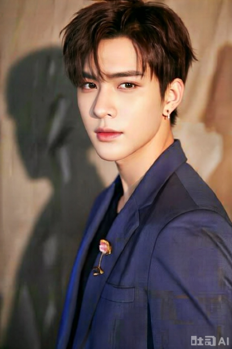  一个电影级别的照片,真人肌肤纹理, 4K画质,
solo
looking at viewer
short hair
brown hair
black hair
1boy
jewelry
jacket
upper body
male focus
earrings
black eyes
lips
shadow
realistic

