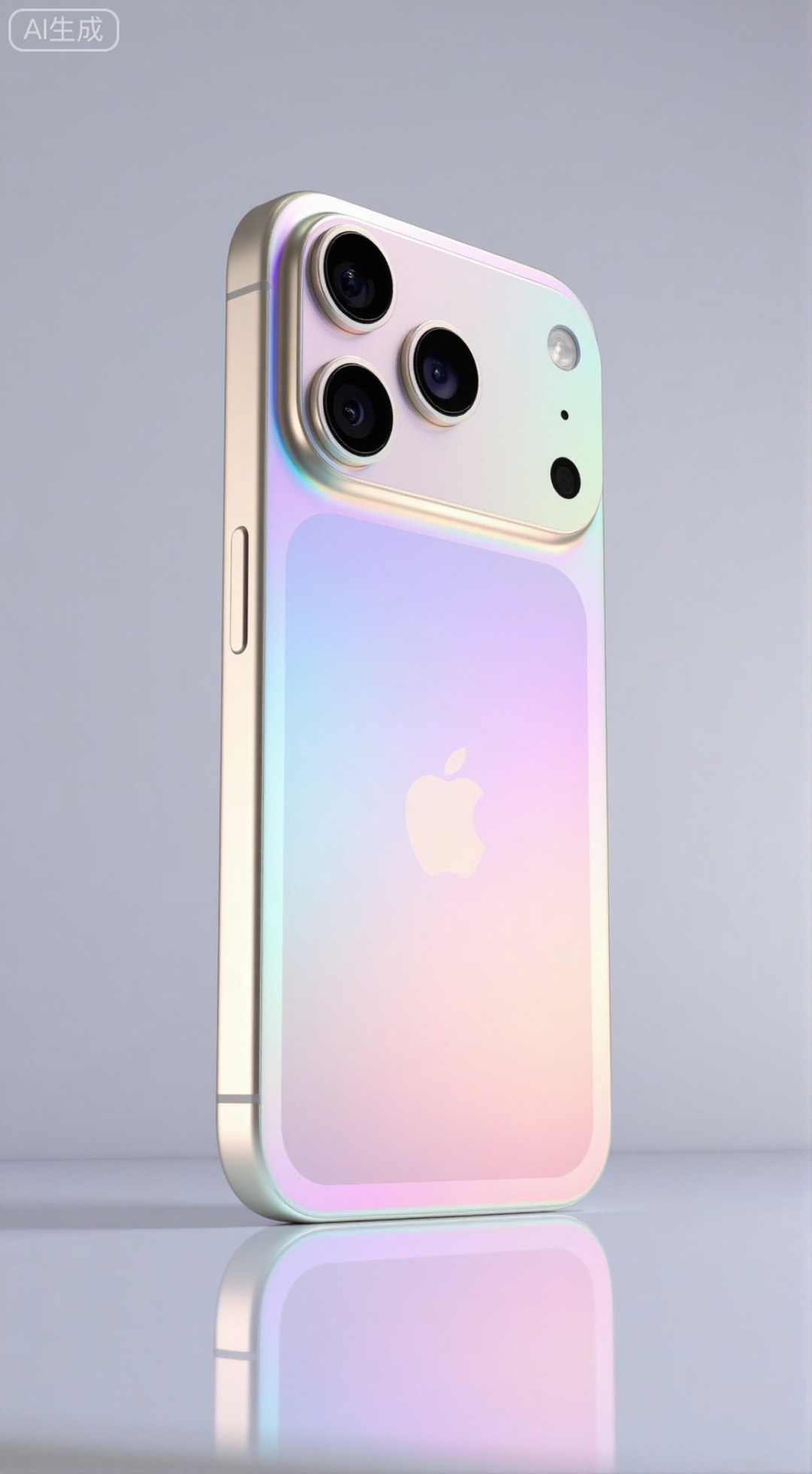  (masterpiece, best quality:1.2),a professional product shot of iPhone17Pro, featuring a brilliant iridescent white finish that shifts into subtle pastel colors. The back and the prominent triple camera system are in sharp focus, with the seamless aluminum alloy frame catching the light. Against a clean, minimalist surface with soft studio lighting,XXbaifengsongyuYH,Xbigbreasts,Xiphone17proseries,Xiphone17air,Xiphone17proseries,Xiphone17air