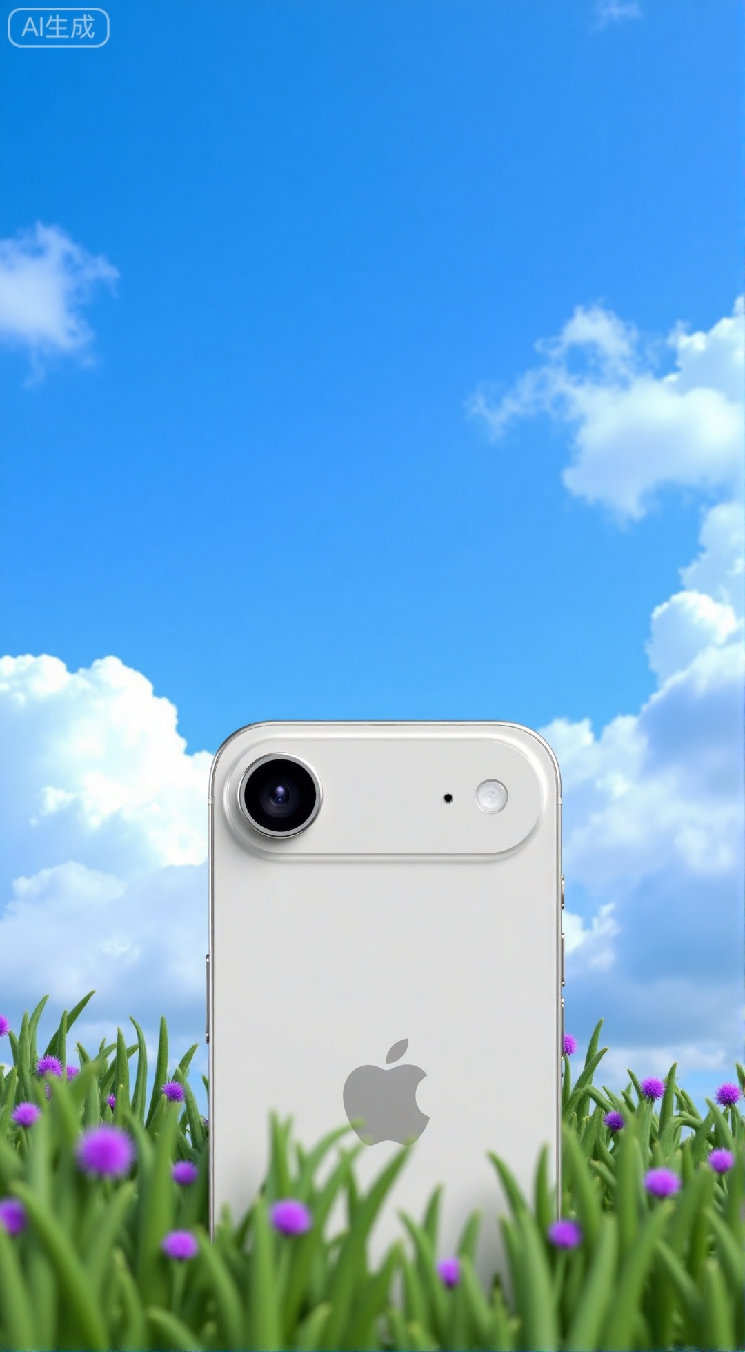 ,(masterpiece,best quality:1.23),An e-commerce photography image featuring a iPhone 17 air smartphone against a blue sky and white clouds,with purple flowers on the grass in the background.,XXbaifengsongyuYH,Xbigbreasts,Xiphone17proseries,Xiphone17air,Xiphone17proseries,Xiphone17air