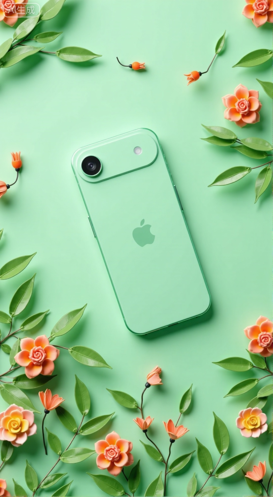 ,(masterpiece,best quality:1.23),,a light green mobile phone floating in the air,surrounded by a variety of colorful flowers and plants. Surreal,fantastical scene design,bright colors,green main tone,with ultra-high resolution and HD images,high resolution 3D rendering,,XXbaifengsongyuYH,Xbigbreasts,Xiphone17proseries,Xiphone17air,Xiphone17proseries,Xiphone17air