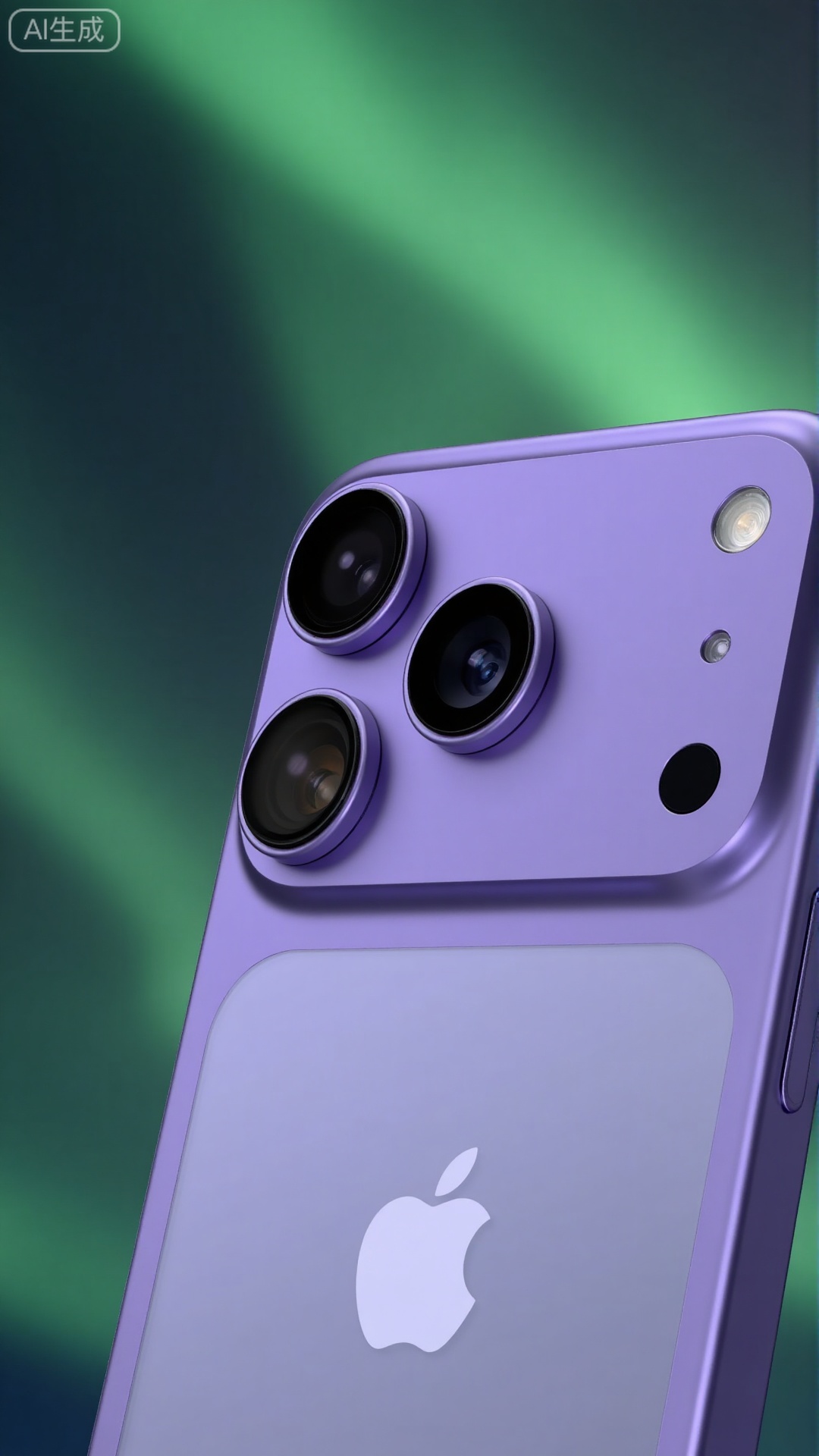 a close-up macro shot of iPhone17Pro, with an aurora borealis finish, focusing on the seamless transition from the aluminum alloy frame to the back. The back shows swirling colors of green and purple like the northern lights, and the triple camera lenses are in sharp focus..Xbigbreasts,XbaifengsongyuYH,Xiphone17air,Xiphone17proseries,Xiphone17proseries,Xiphone17air