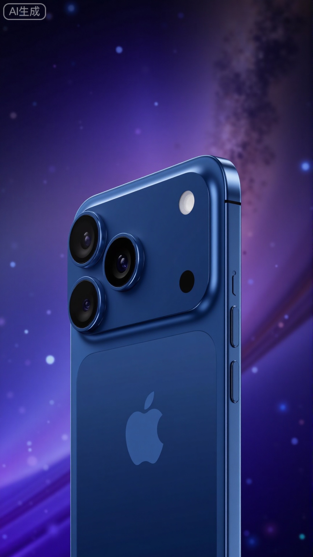 A conceptual and artistic shot of iPhone17Pro, Sierra Blue color, with a subtle glow outlining its back and the triple camera system. The matte glass back and the aluminum alloy frame are in sharp focus, surrounded by a swirling galaxy-like background. The image is surreal and captivating..Xbigbreasts,XbaifengsongyuYH,Xiphone17air,Xiphone17proseries,Xiphone17proseries,Xiphone17air